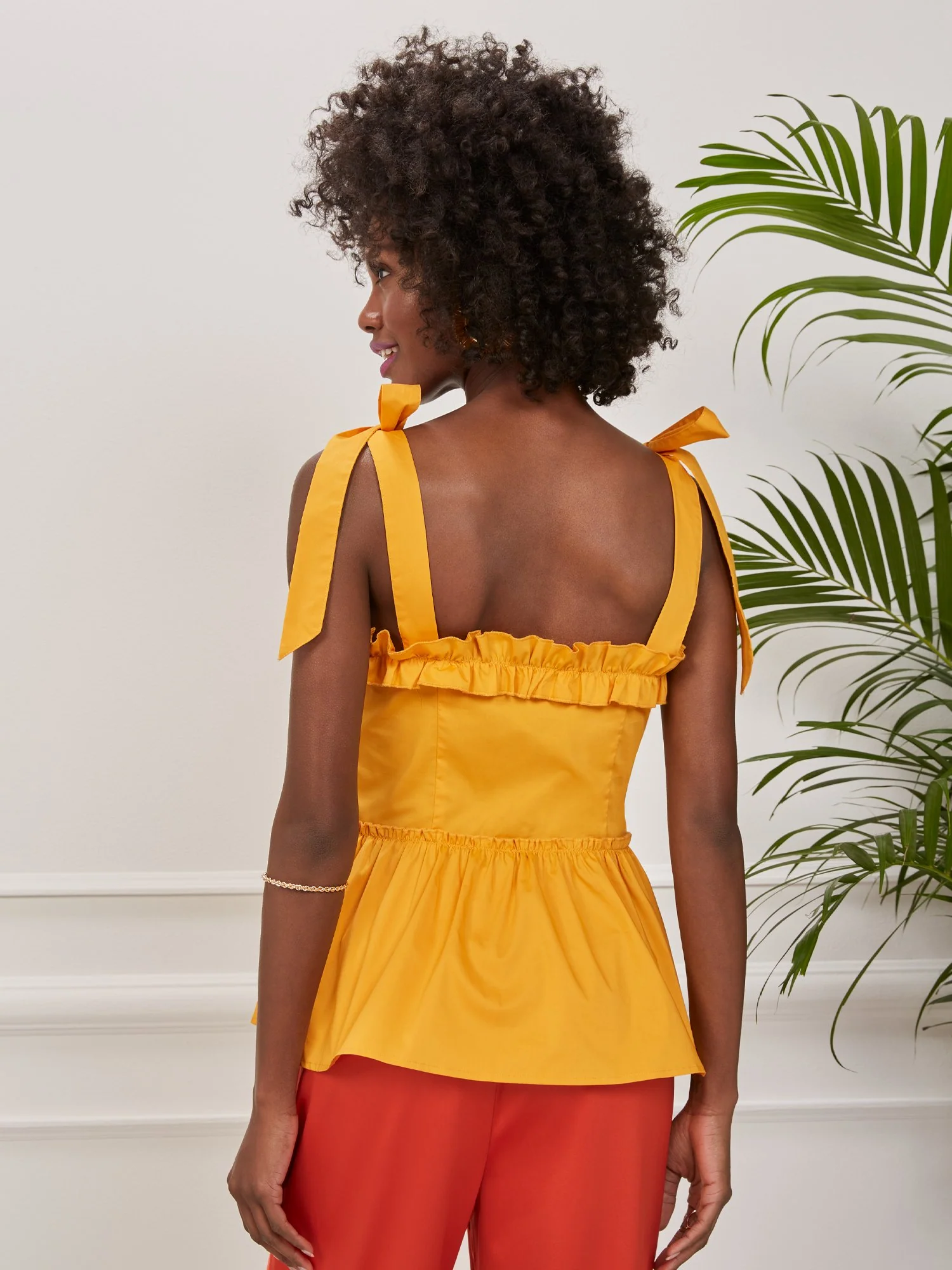Asymmetric Ruffle Poplin Top - Image 3
