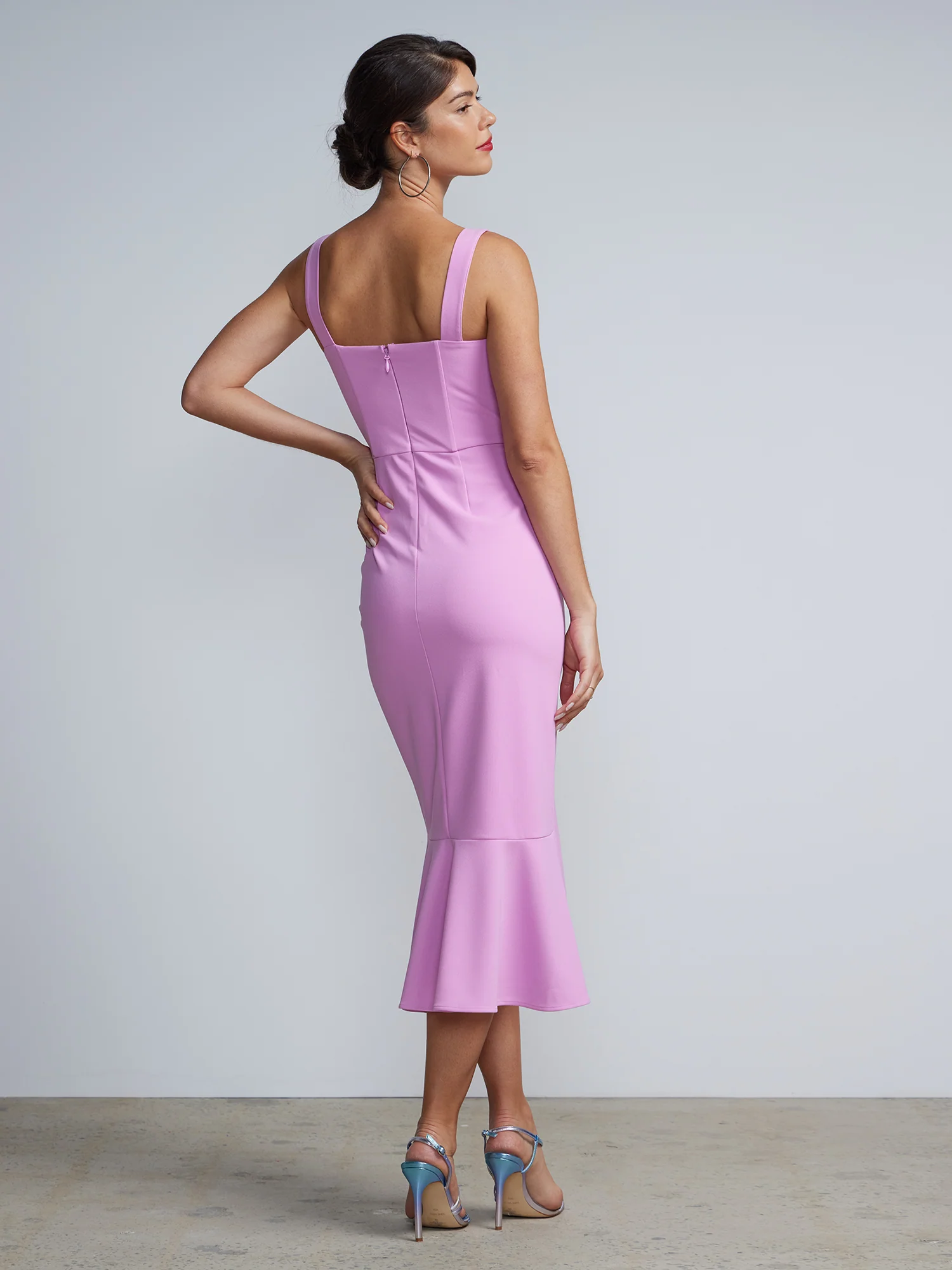 Asymmetric Sleeveless Ruffle Faux Wrap Midi Dress - Image 3