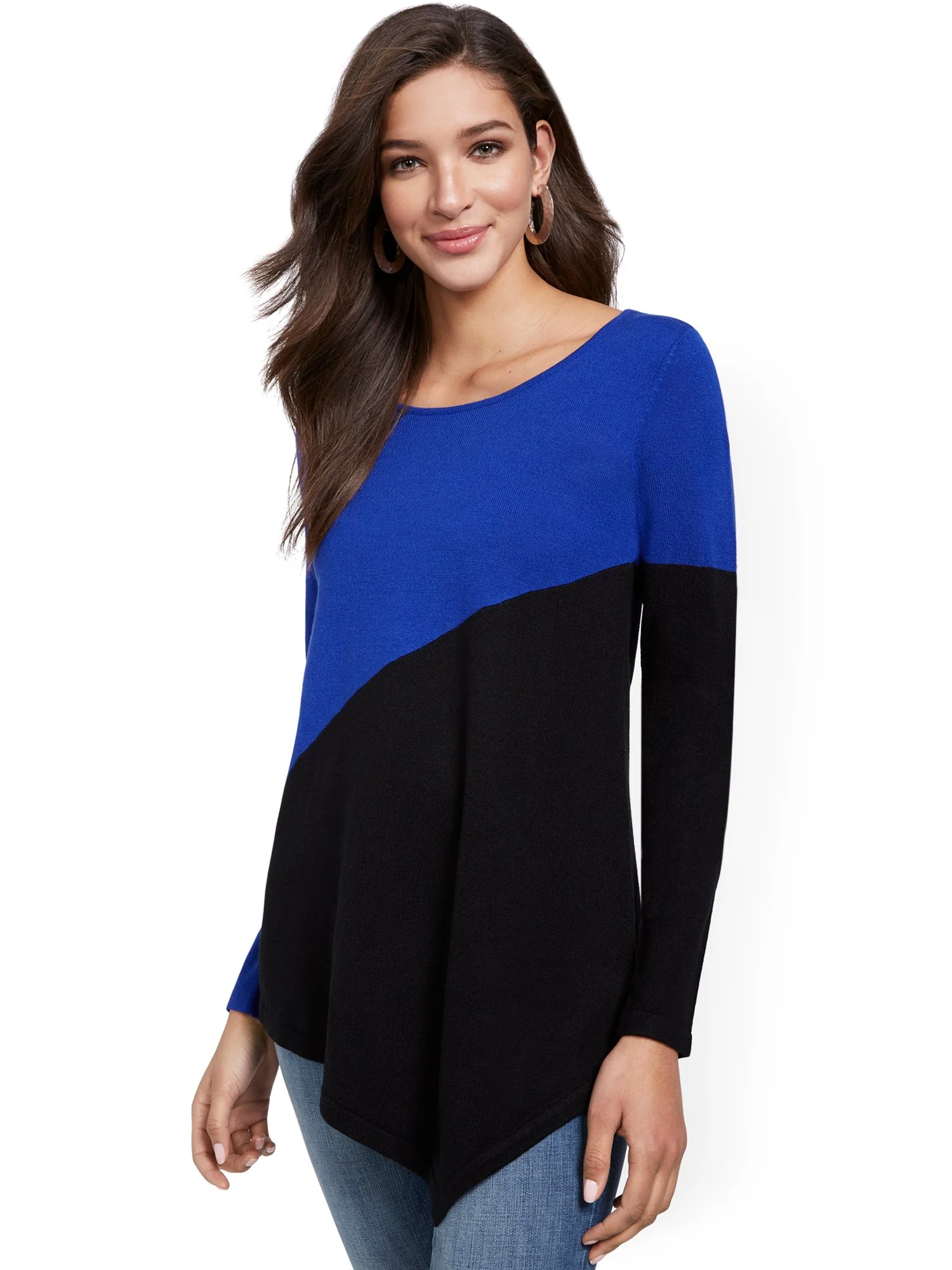Asymmetrical Colorblock Tunic Sweater - Image 4