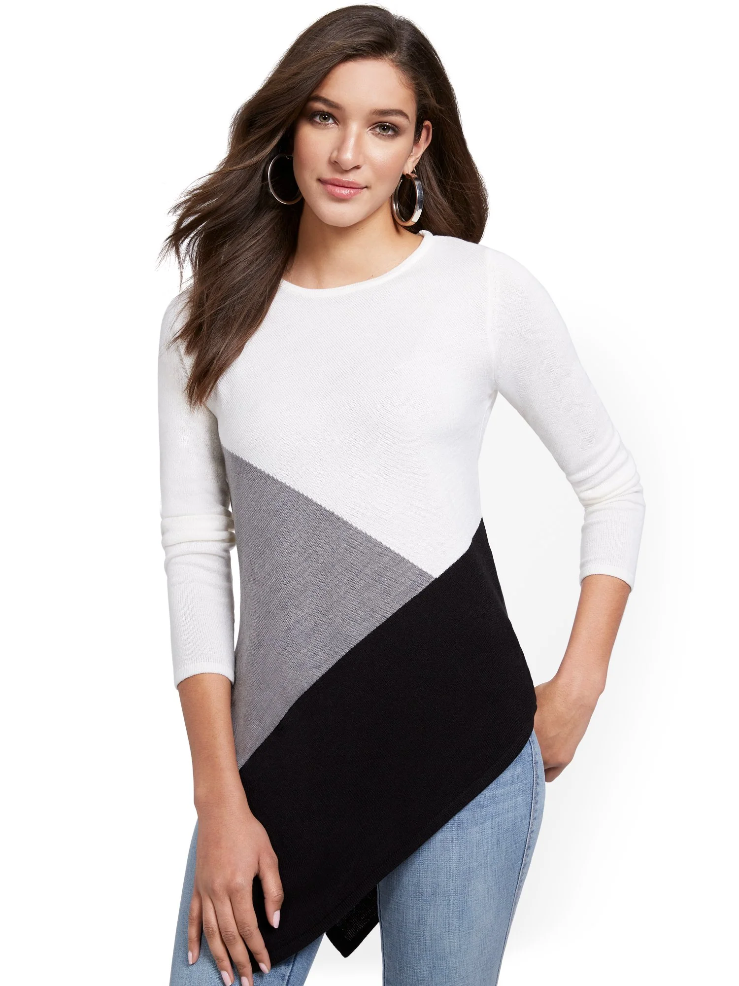 Asymmetrical Colorblock Tunic Sweater - Image 6