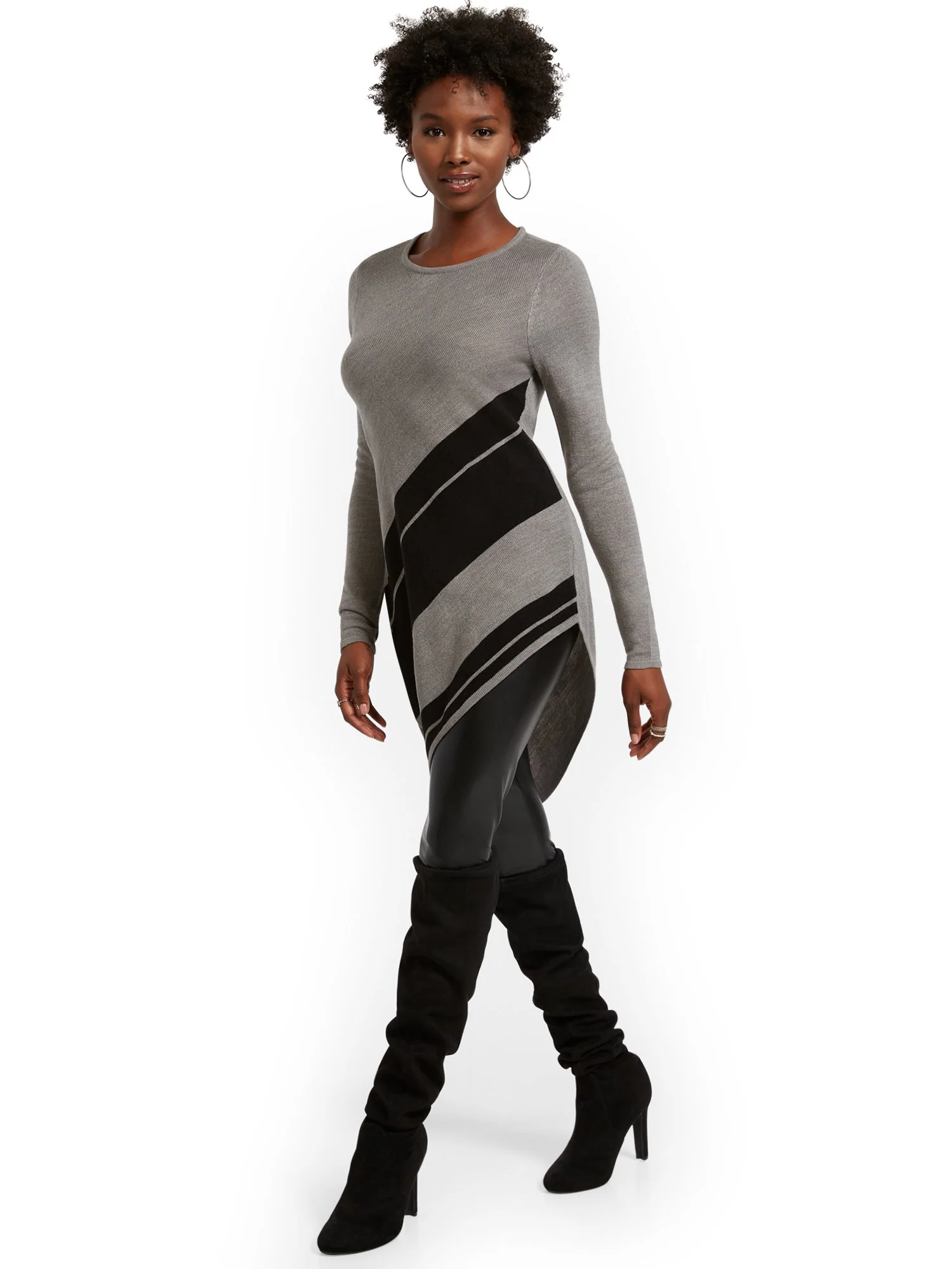 Asymmetrical Stripe Tunic Sweater - Image 6