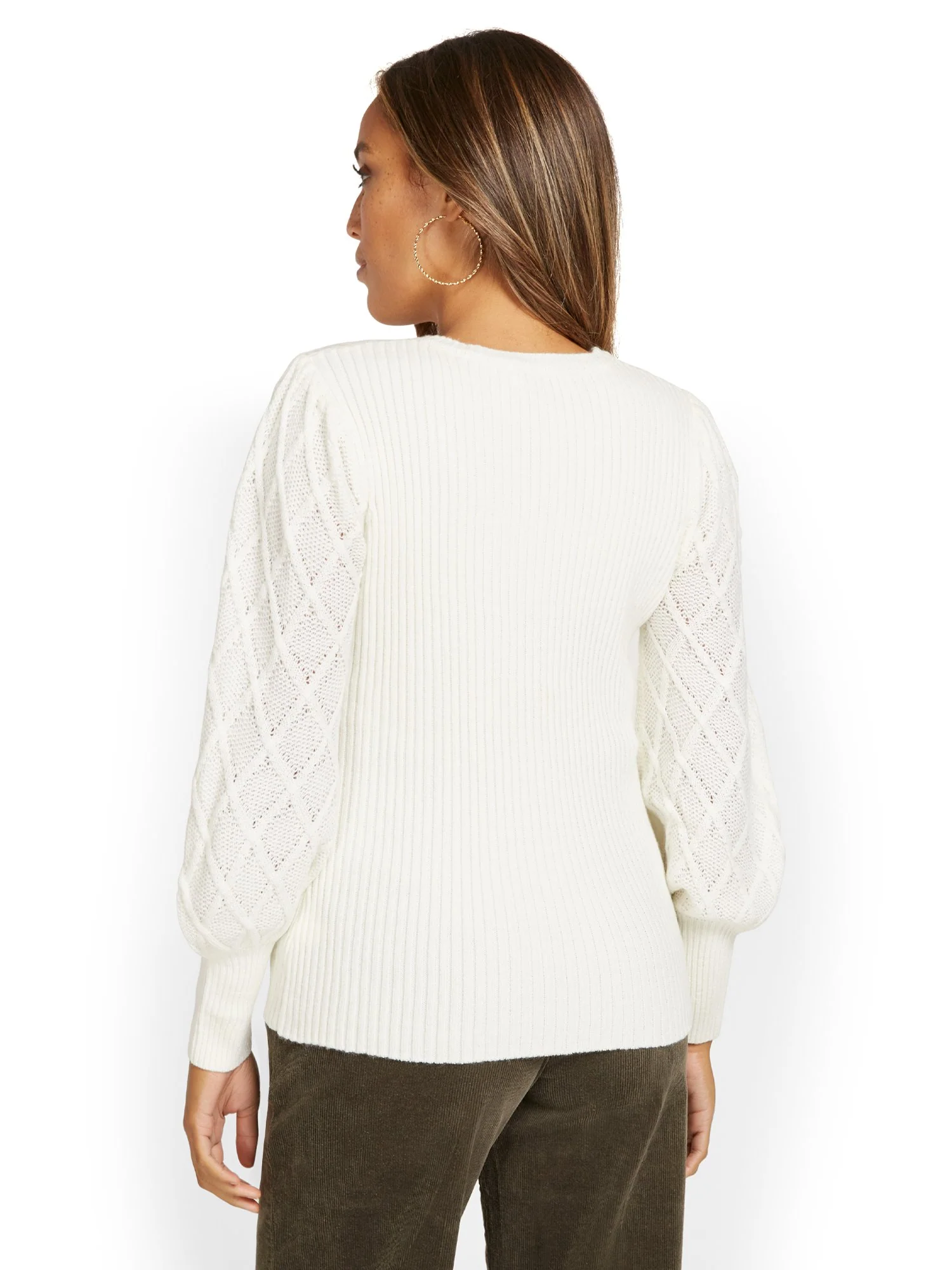 Balloon-Sleeve Cable-Knit Pullover Sweater - Image 12