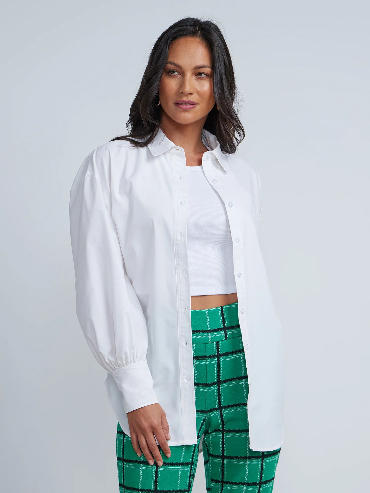 Balloon-Sleeve Oversized Boyfriend Poplin Shirt