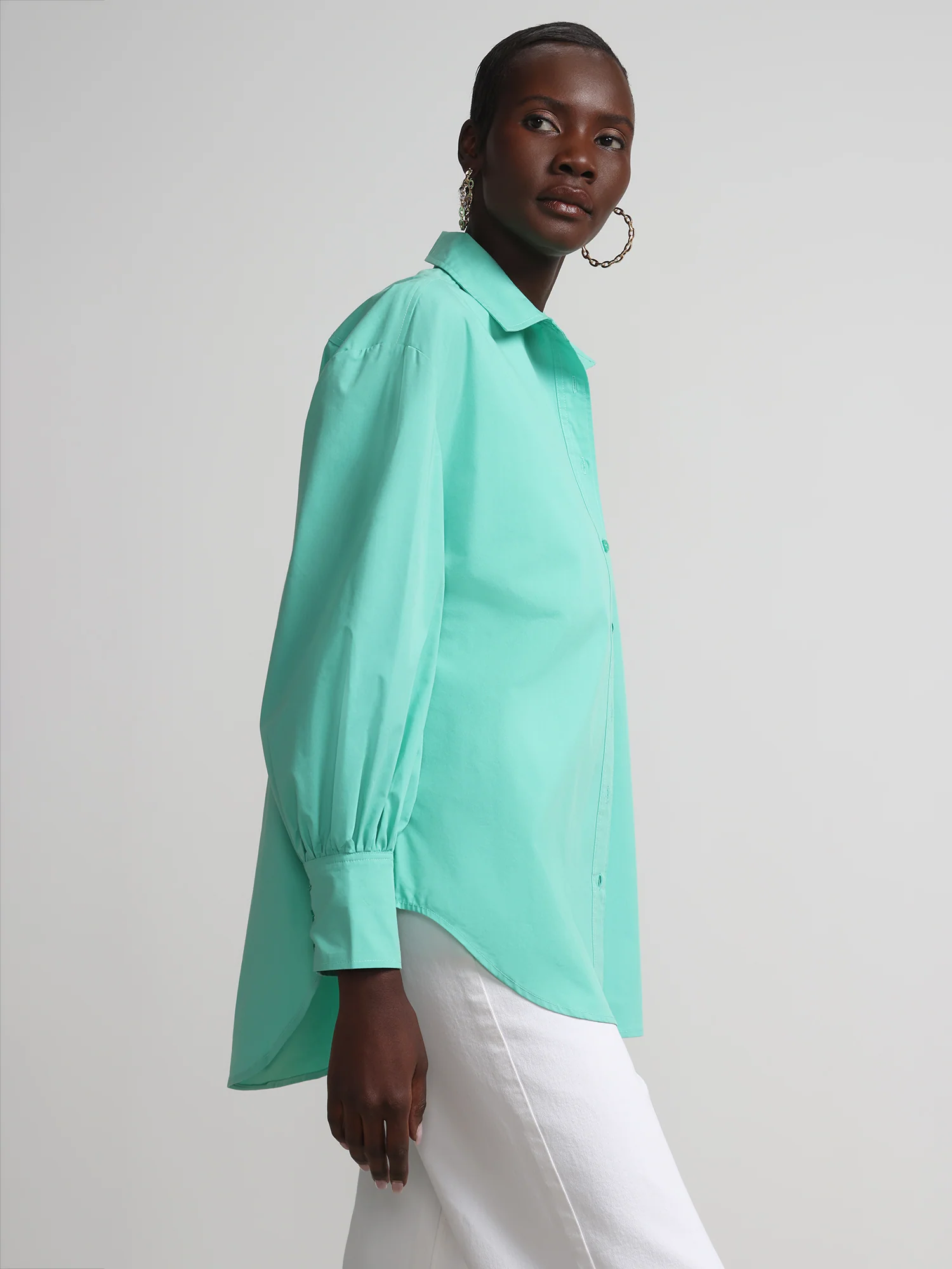 Balloon-Sleeve Oversized Boyfriend Poplin Shirt - Image 13