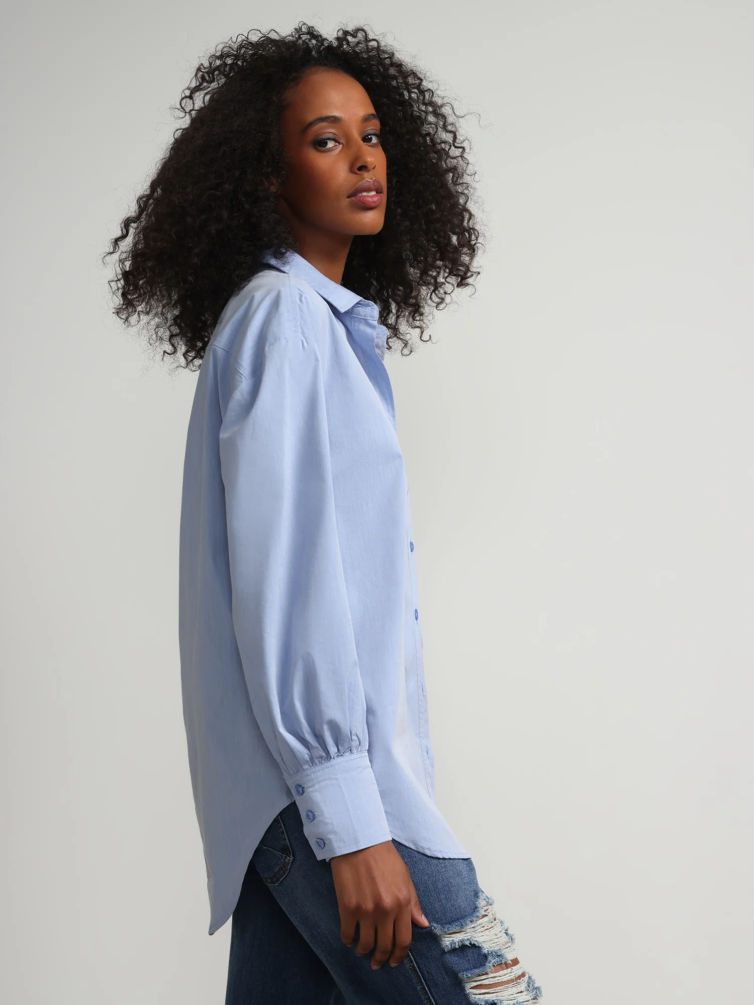 Balloon-Sleeve Oversized Boyfriend Poplin Shirt - Image 7
