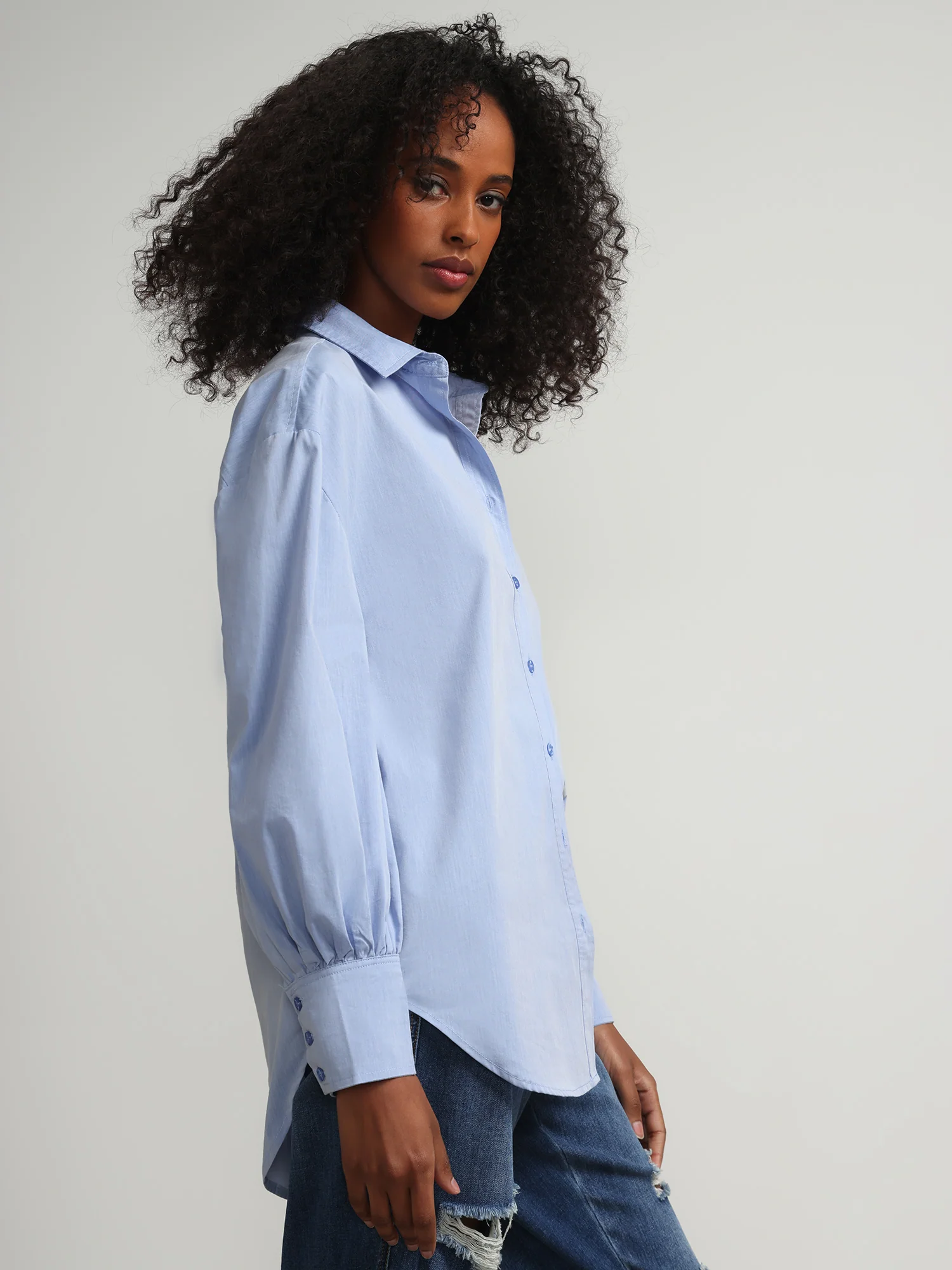 Balloon-Sleeve Oversized Boyfriend Poplin Shirt - Image 9