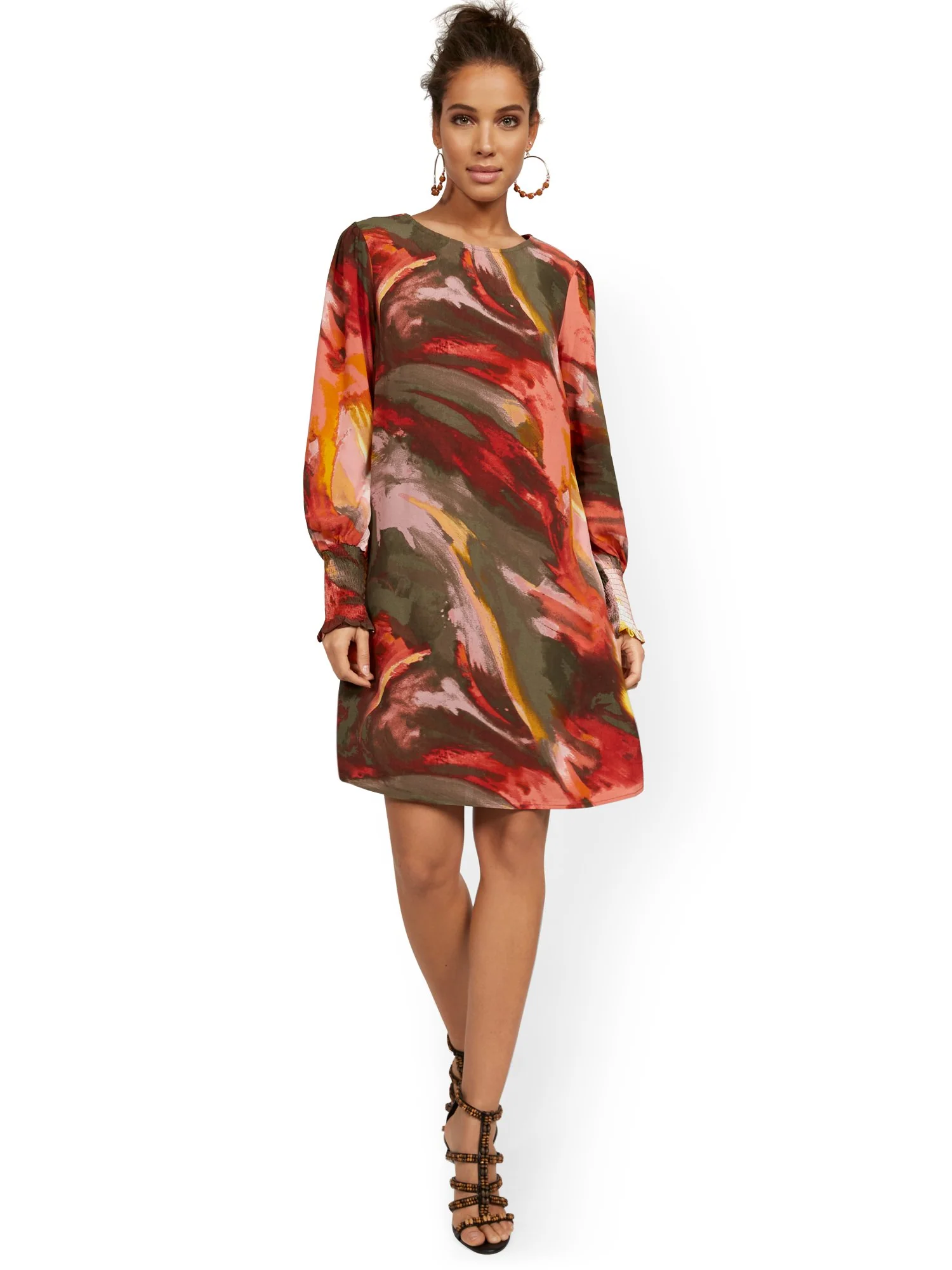 Balloon-Sleeve Shift Dress
