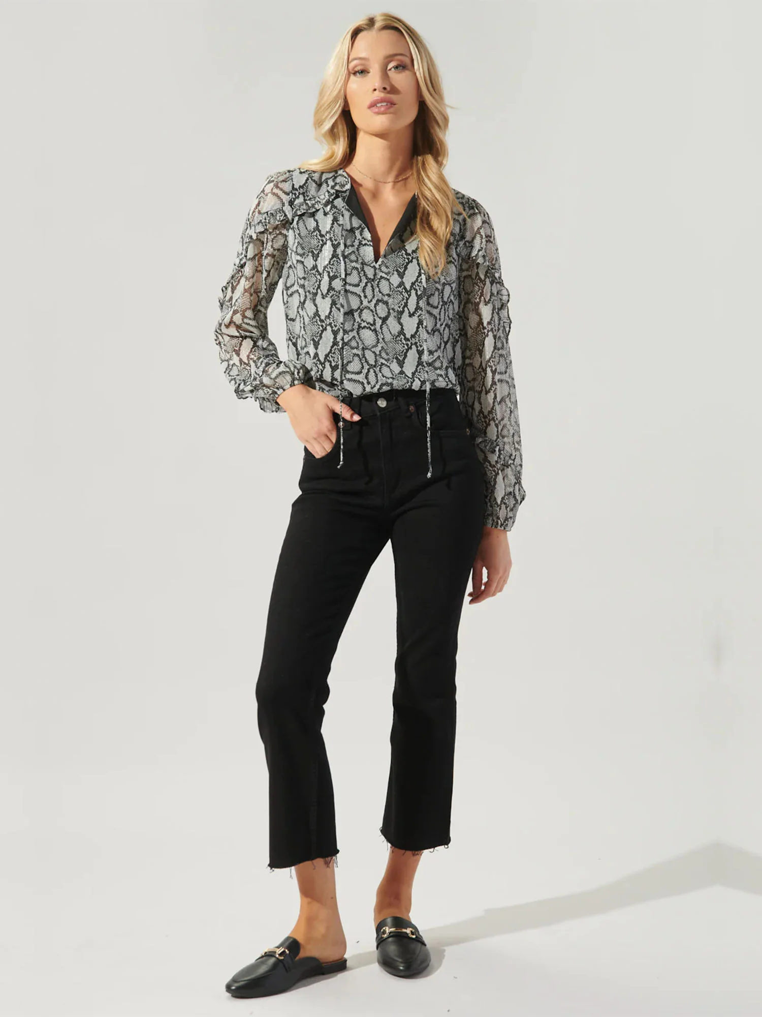 Sugarlips Balloon Sleeves Split-Neck Snake Print Blouse - Brands We Love - Image 2
