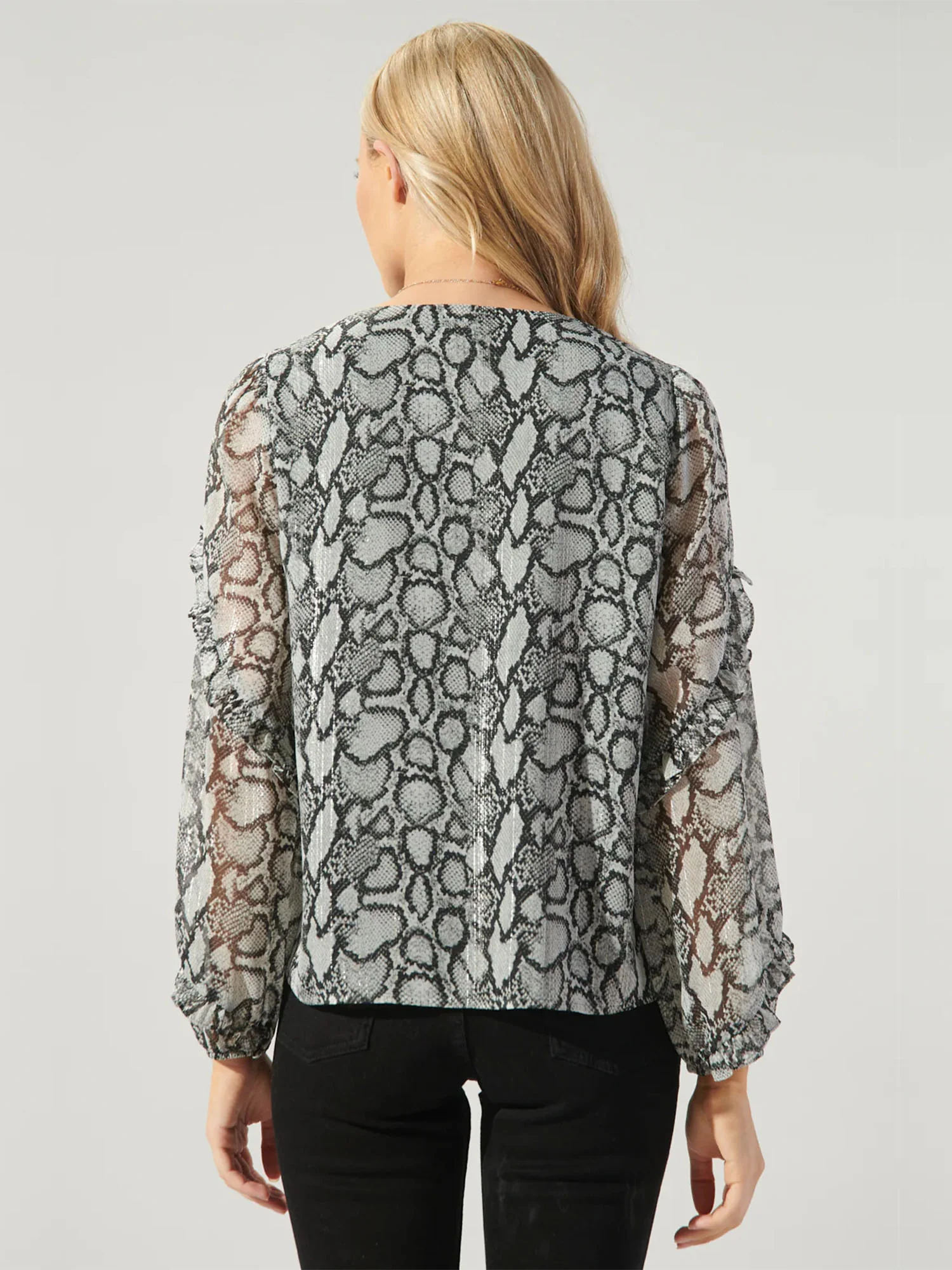 Sugarlips Balloon Sleeves Split-Neck Snake Print Blouse - Brands We Love - Image 5