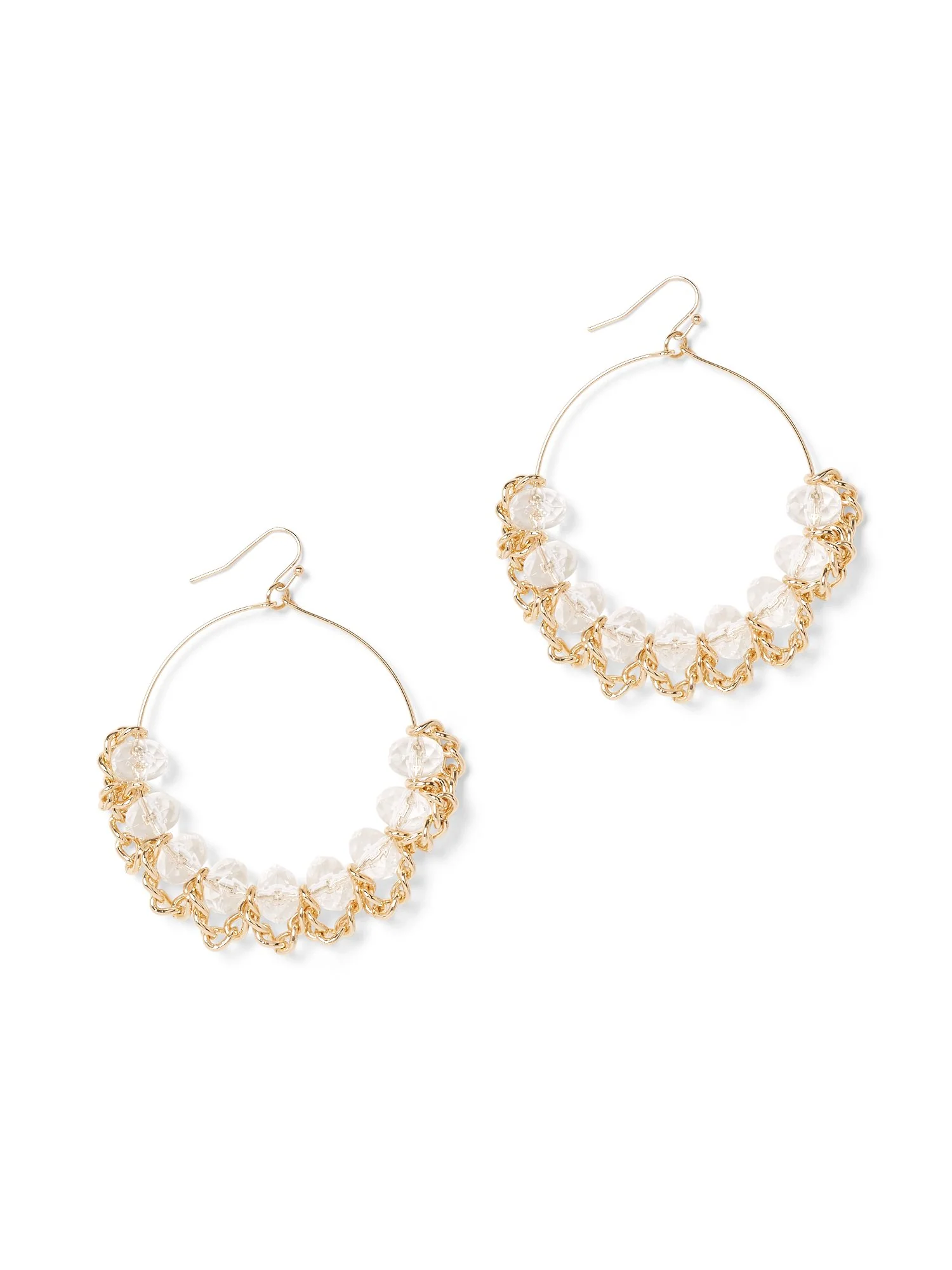 Beaded Link-Accent Hoop Drop Earring
