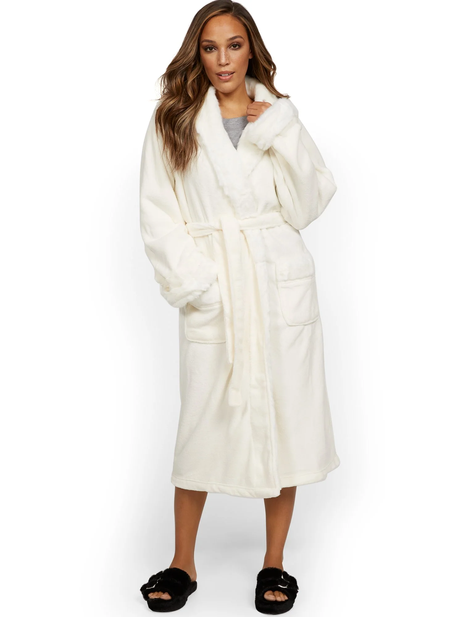 Belgian Faux-Fur Sherpa Trim Fleece Robe - NY&C x Chic Home - Image 2