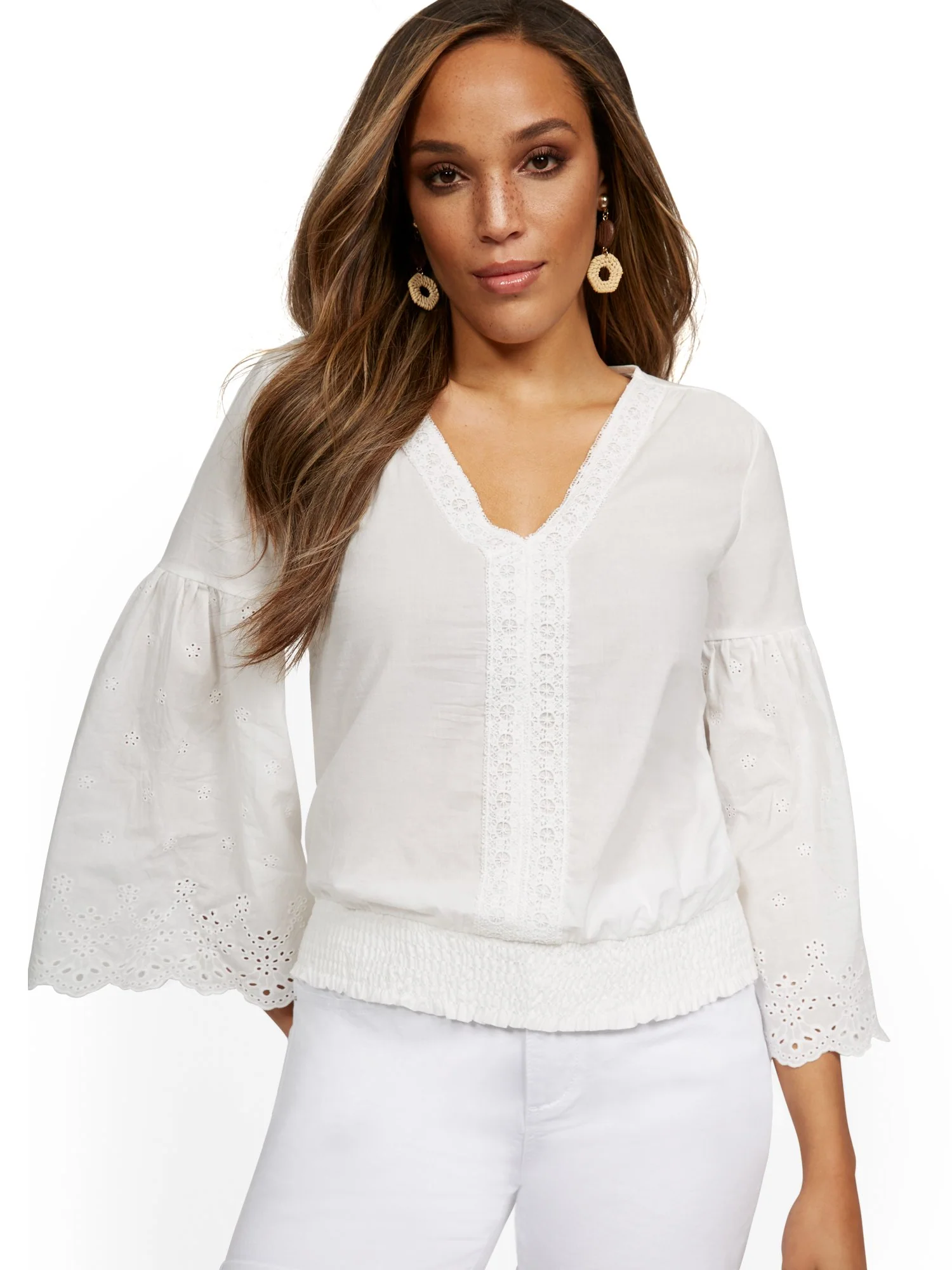 Bell Sleeve Eyelet Top - Lily & Cali - Image 2