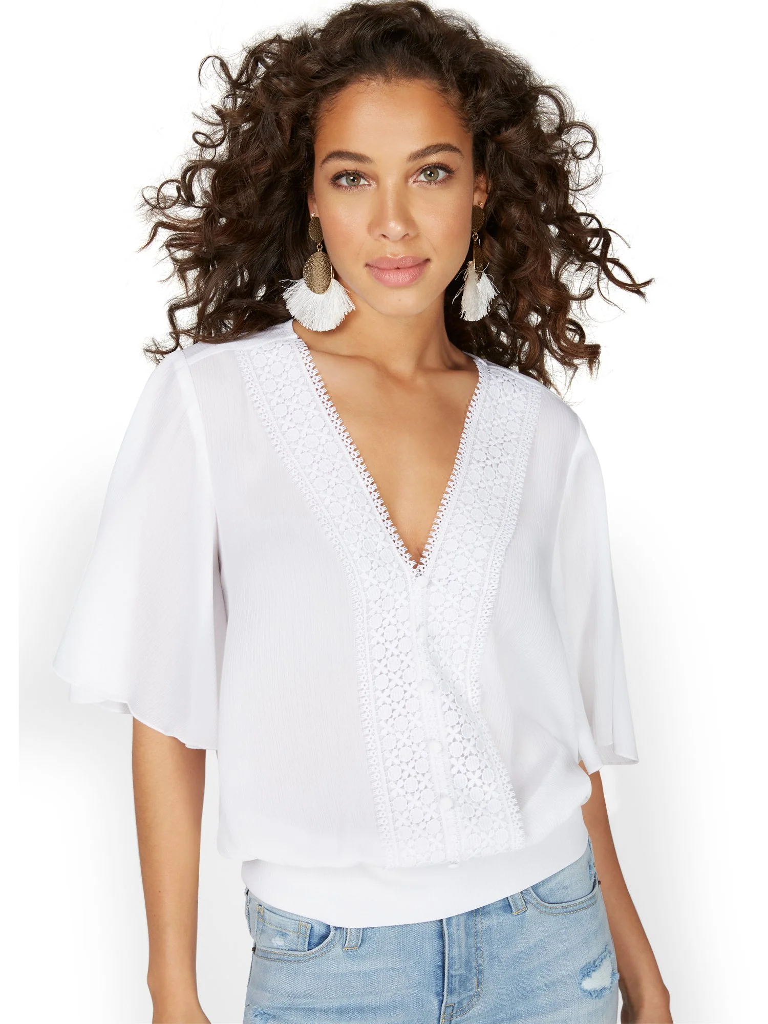 Bell-Sleeve V-Neck Blouse - Lily & Cali