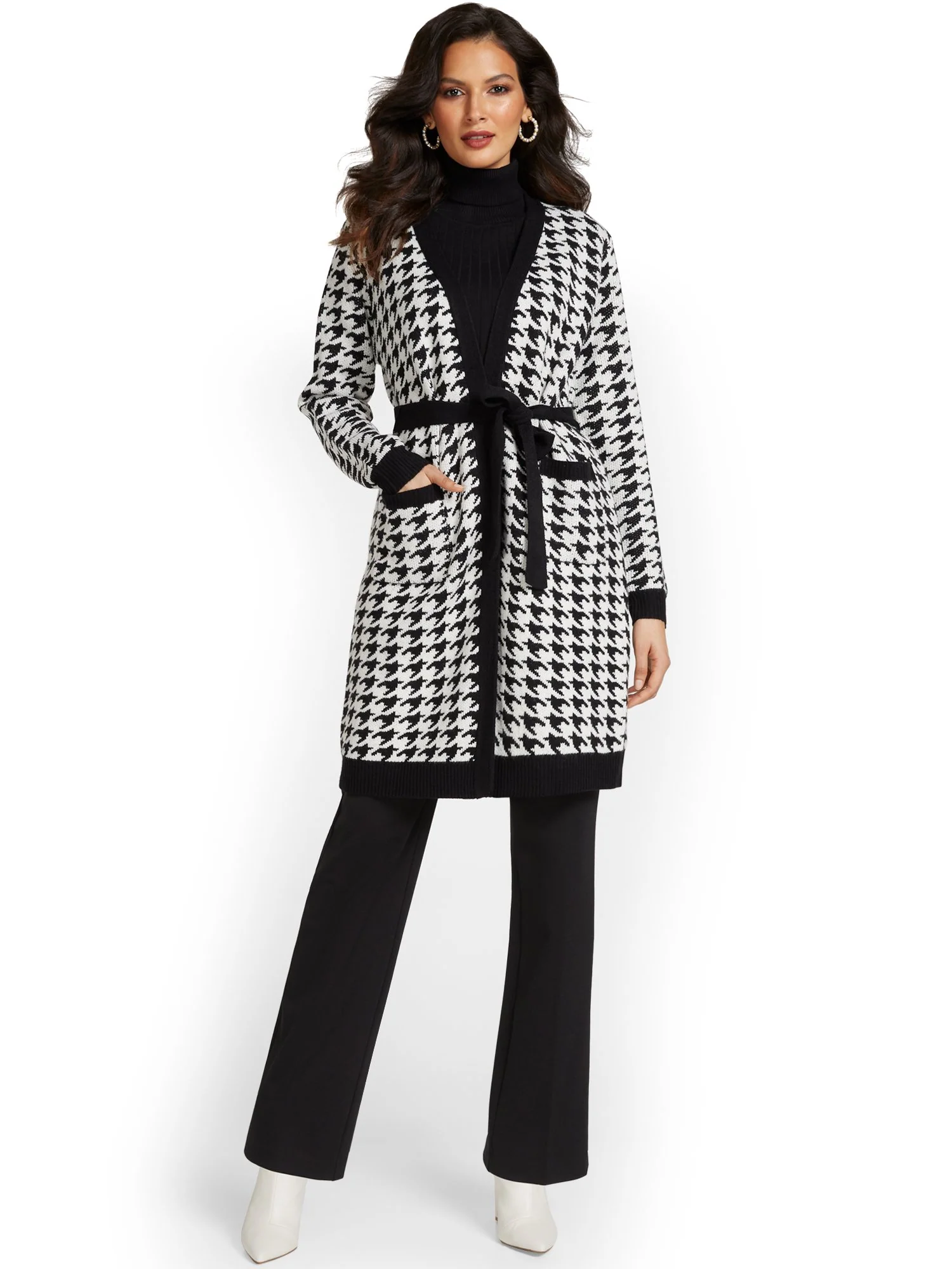 Belted Houndstooth Cardigan - Image 2