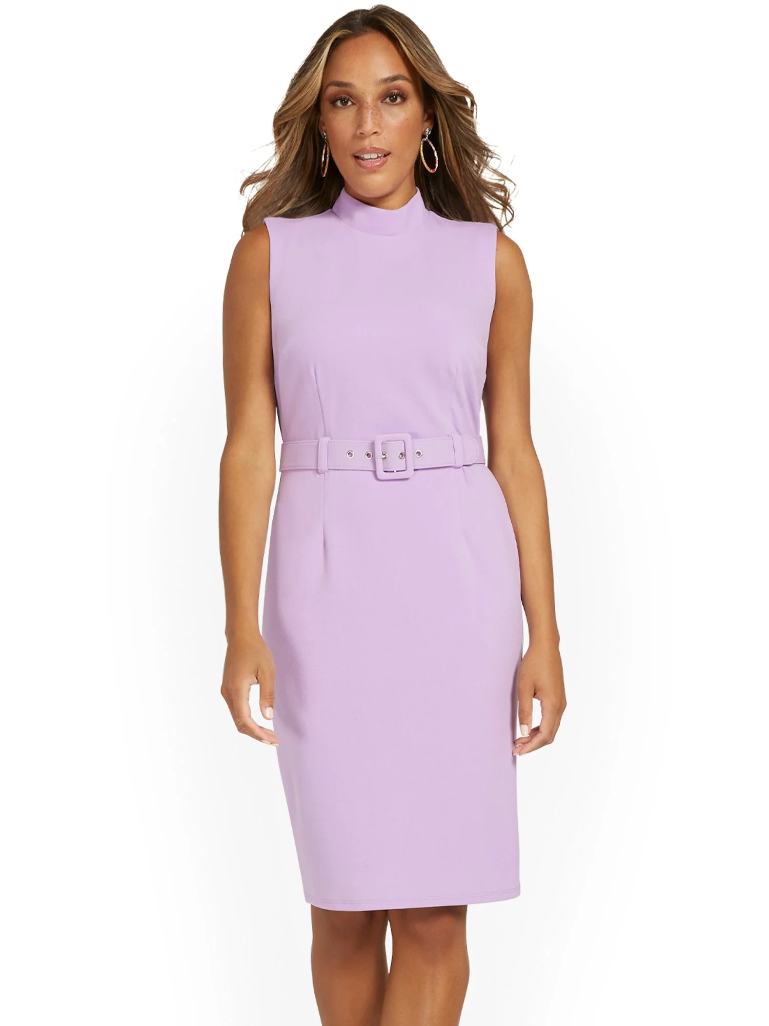 Belted Mock-Neck Sheath Dress - Magic Crepe®