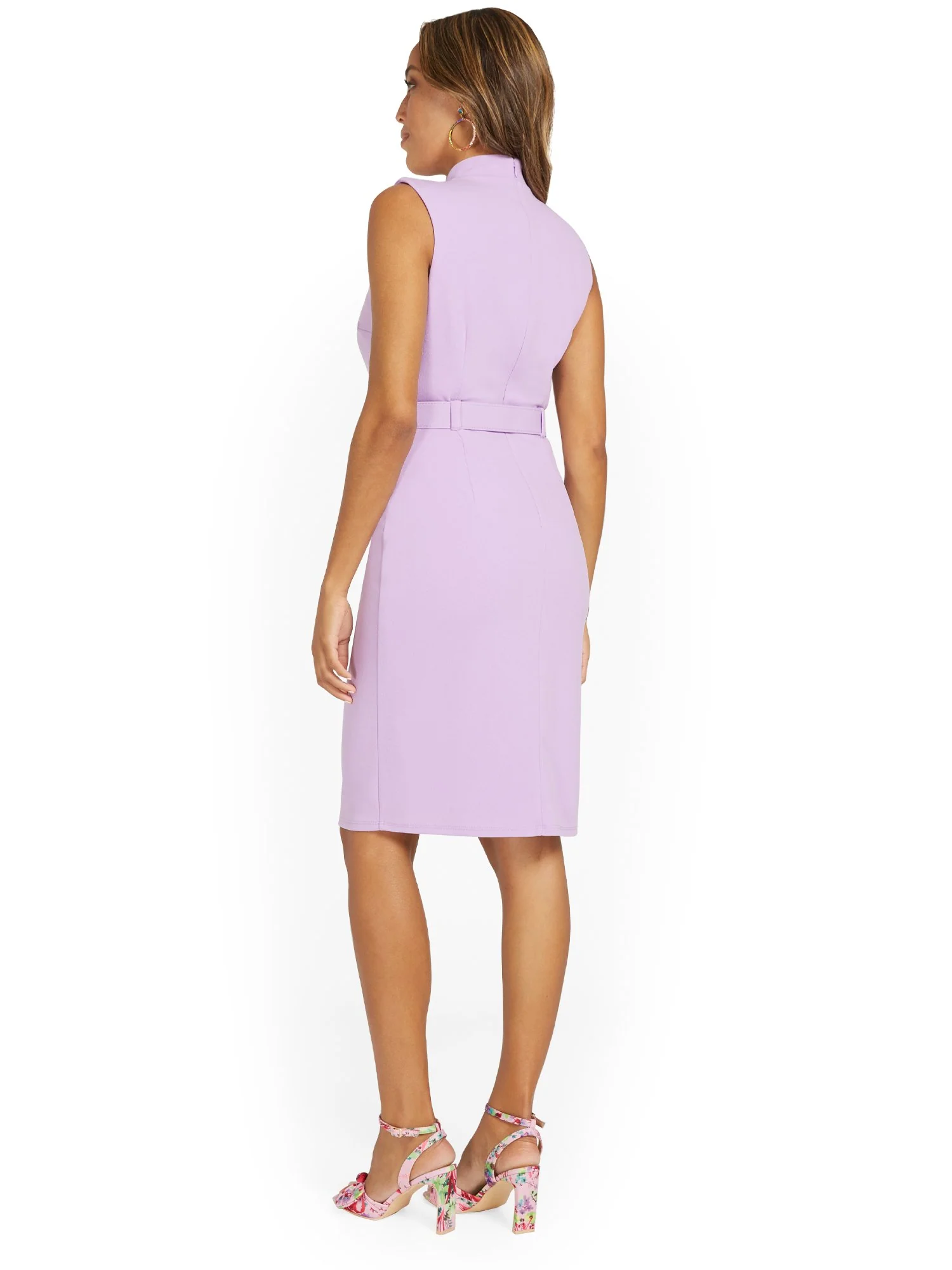 Belted Mock-Neck Sheath Dress - Magic Crepe® - Image 3