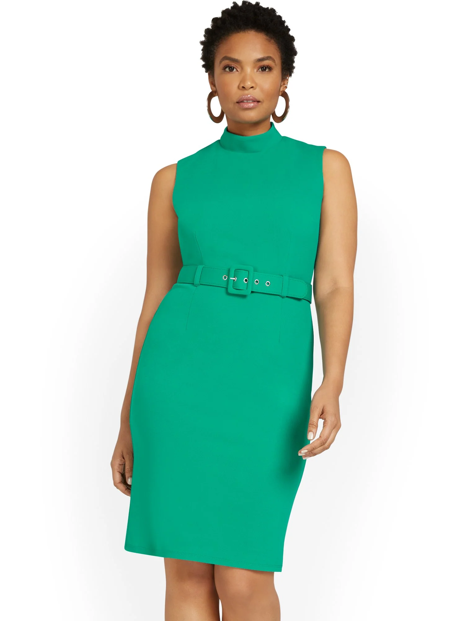 Belted Mock-Neck Sheath Dress - Magic Crepe® - Image 7