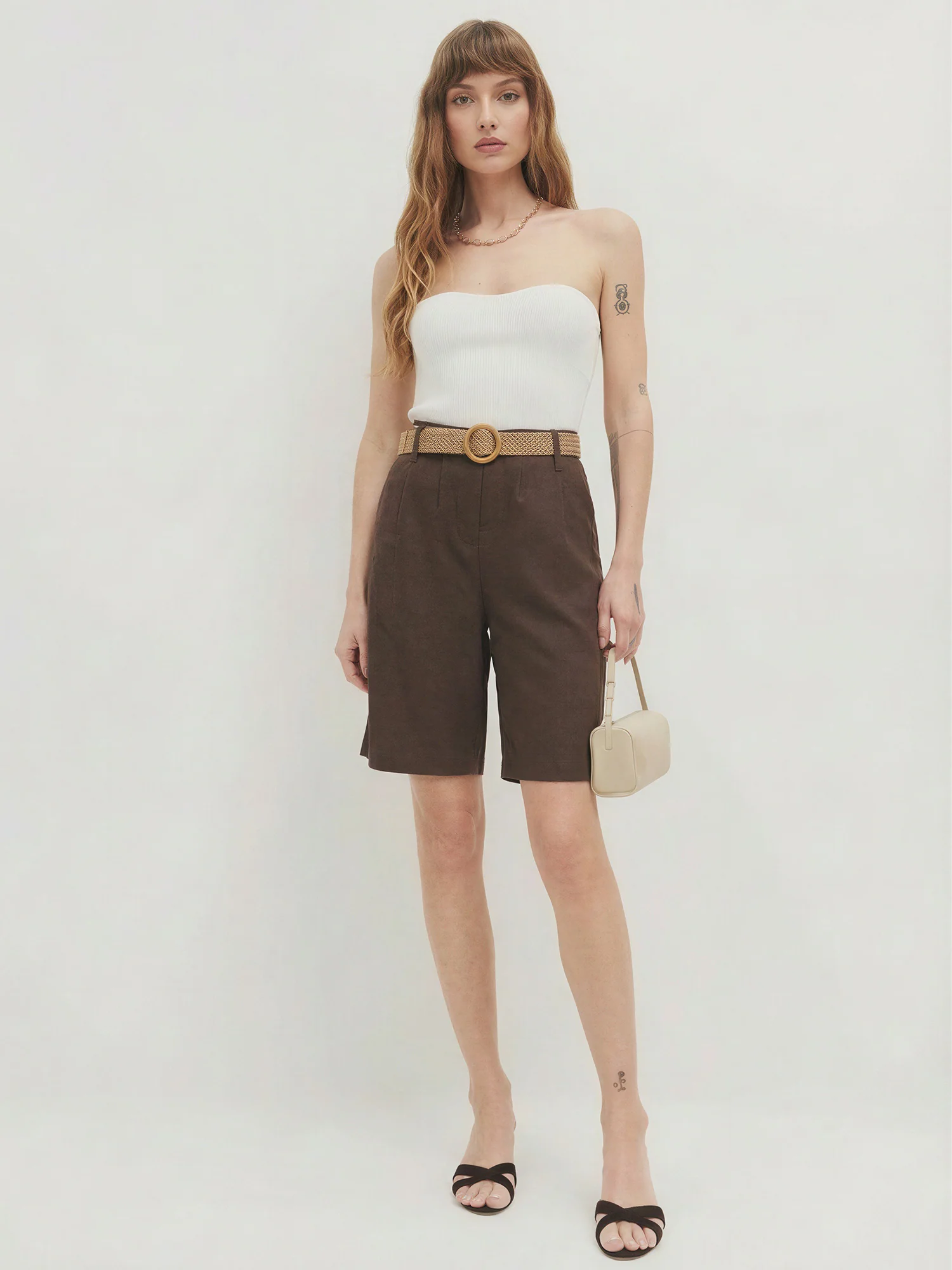 Belted Pleated Linen Blend Bermuda Shorts - Image 12