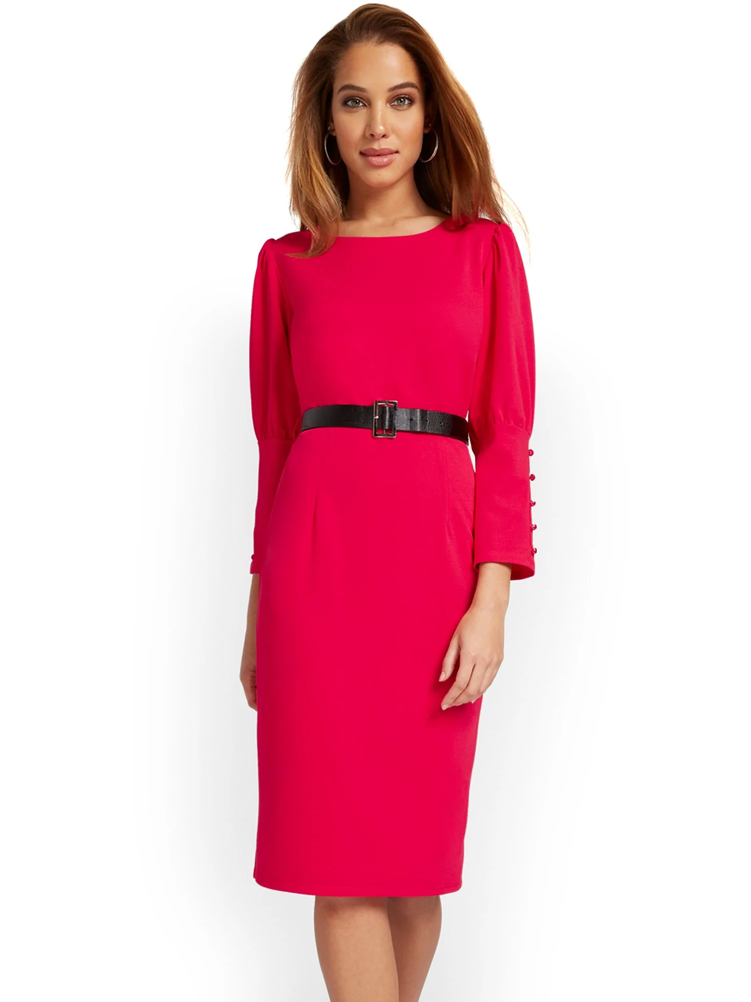 Belted Puff-Sleeve Sheath Dress - Magic Crepe® - Image 12