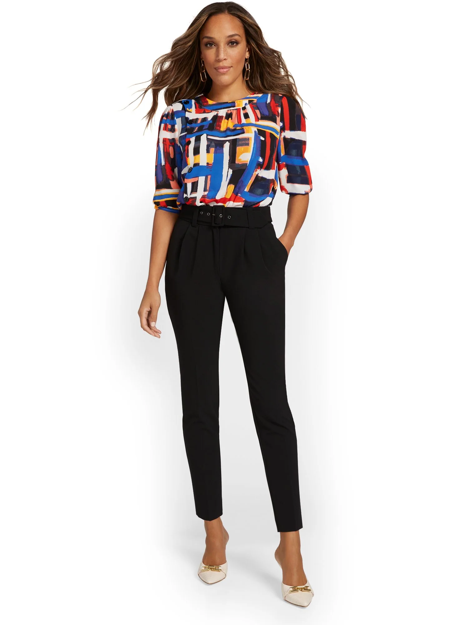 Belted Tapered Ankle Pant - Black - Image 4