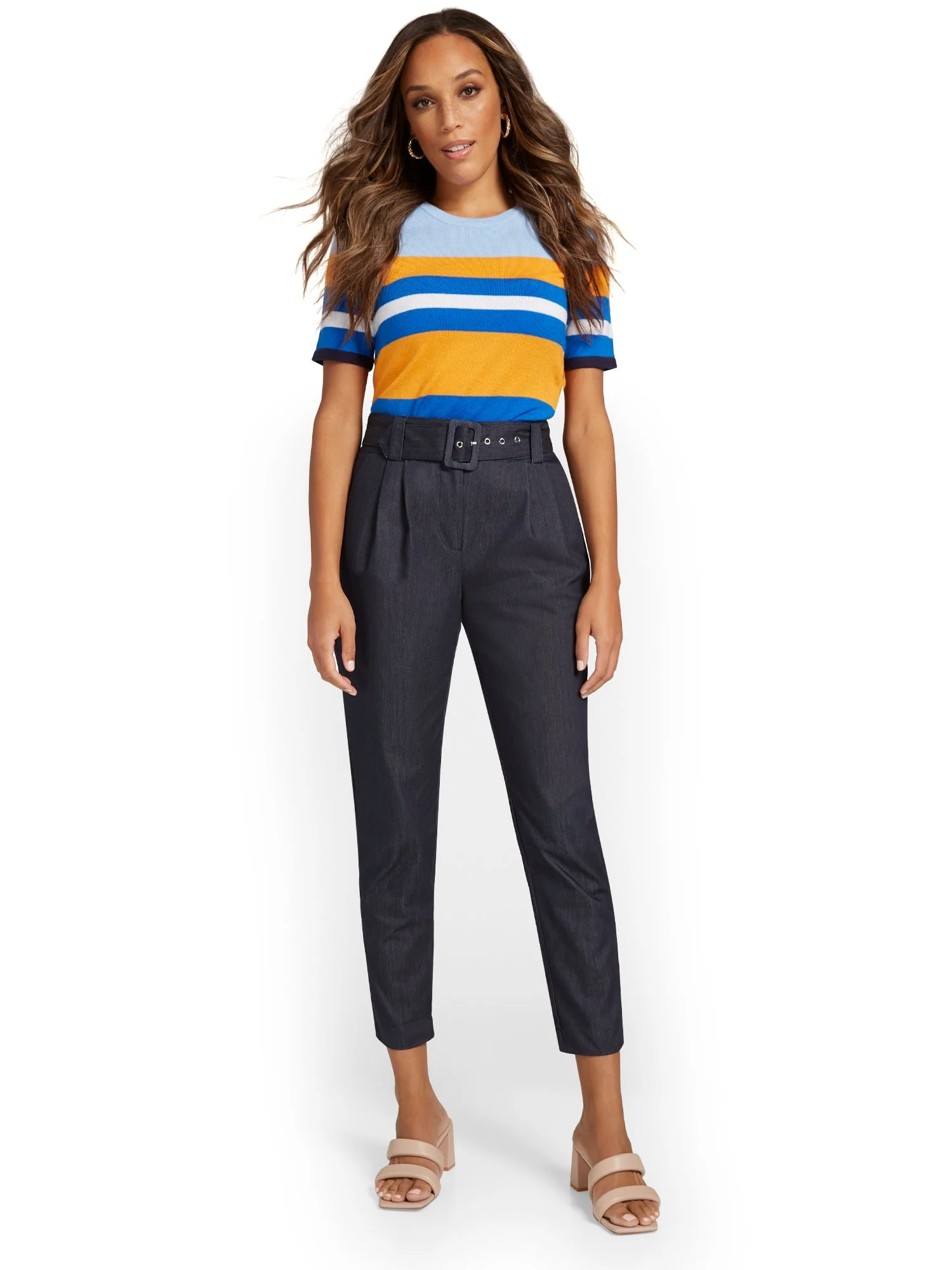 Belted Tapered Ankle Pant - Navy - Image 4