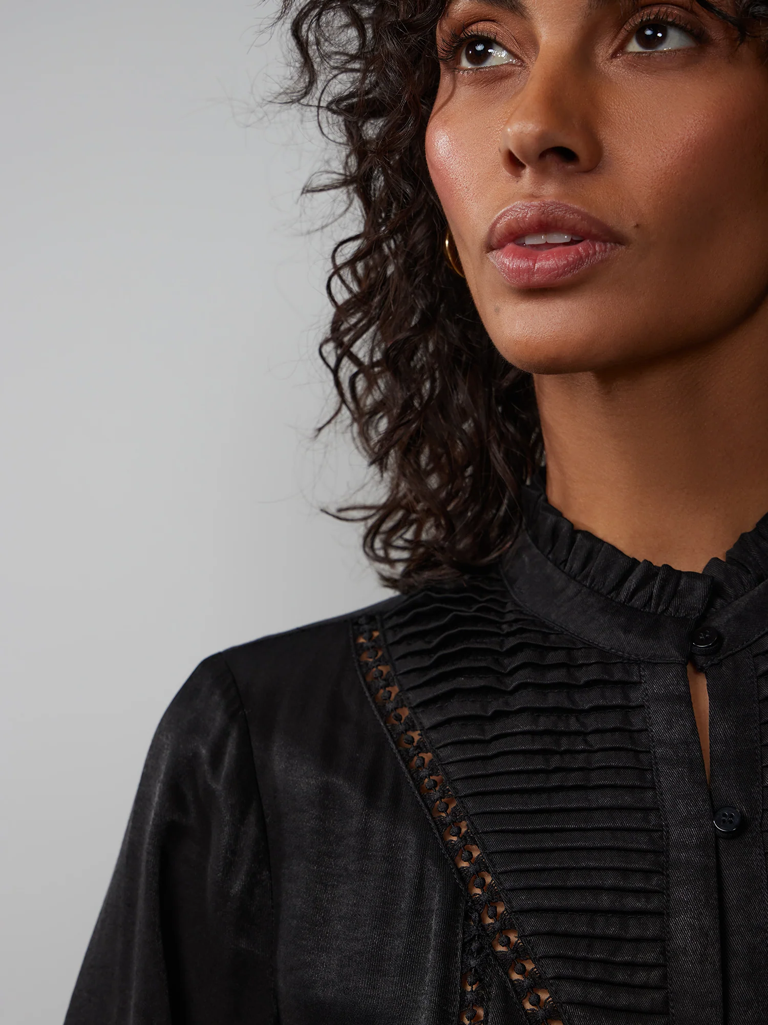 Bishop Sleeve Button-Front Voile Blouse - Image 4