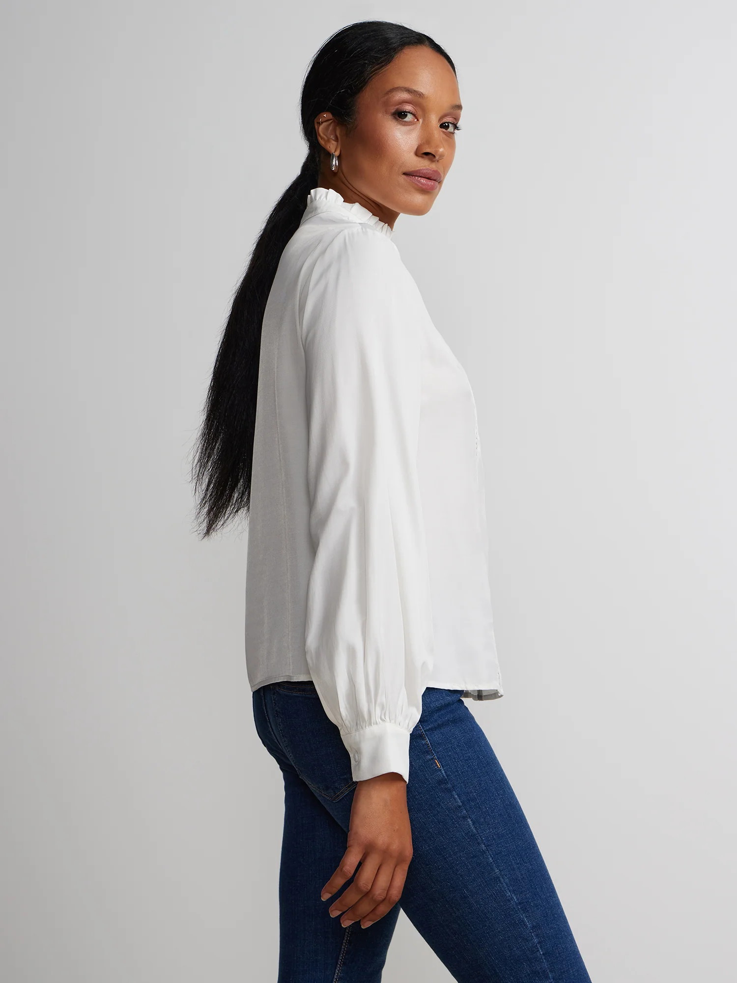 Bishop Sleeve Button-Front Voile Blouse - Image 7
