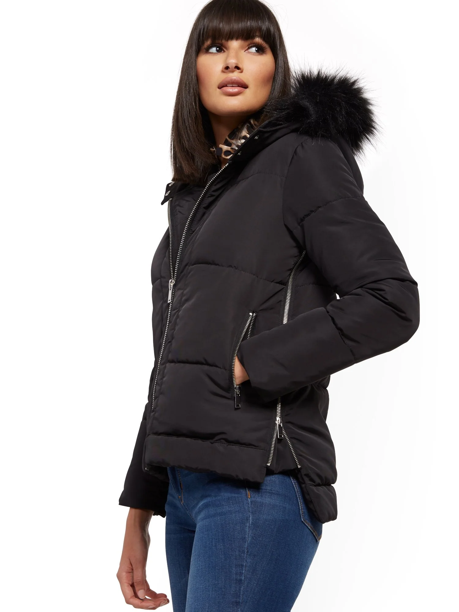Black Hooded Puffer Jacket - Image 3