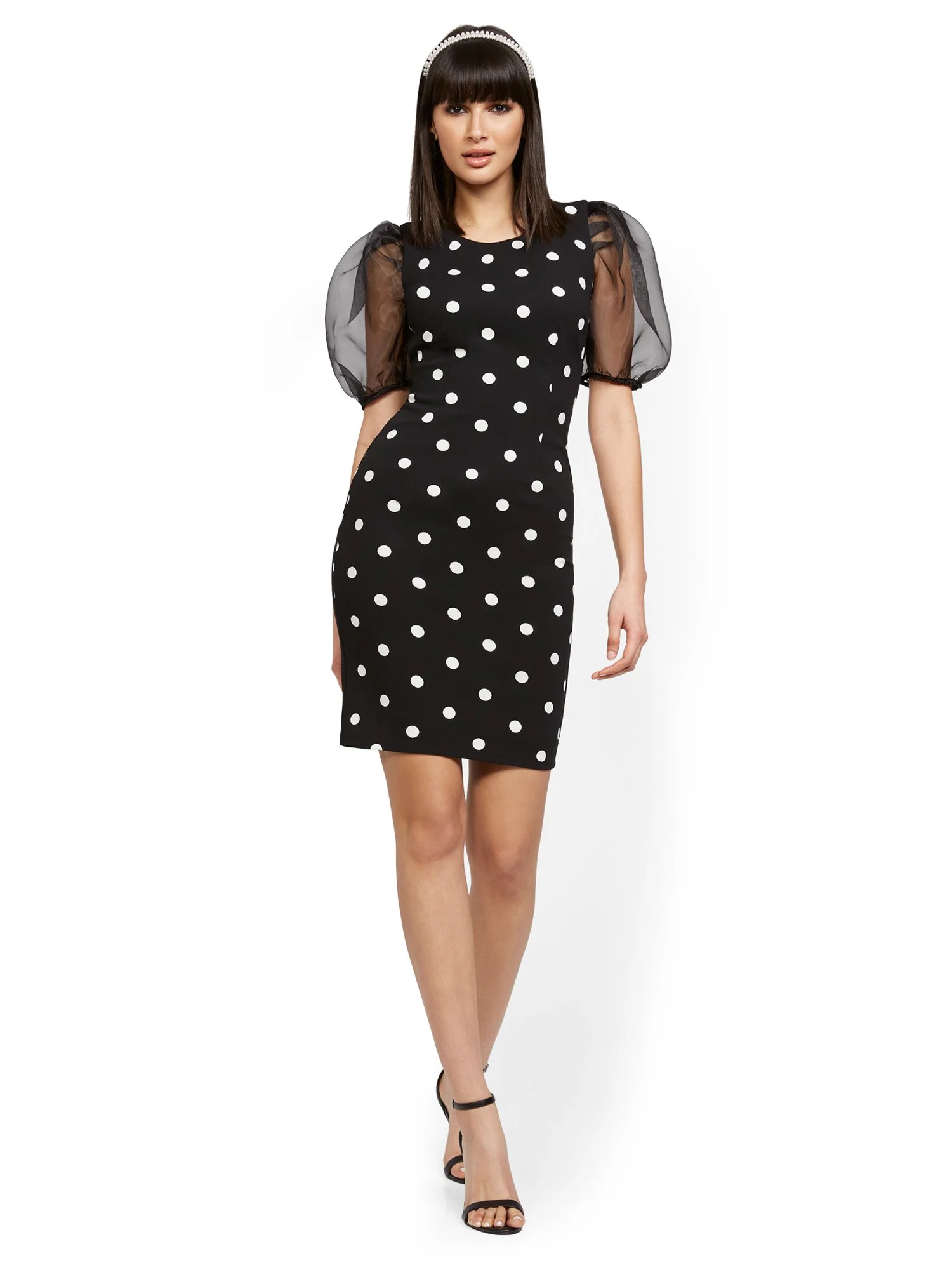 Black Organza-Sleeve Sheath Dress - Magic Crepe® - Image 4