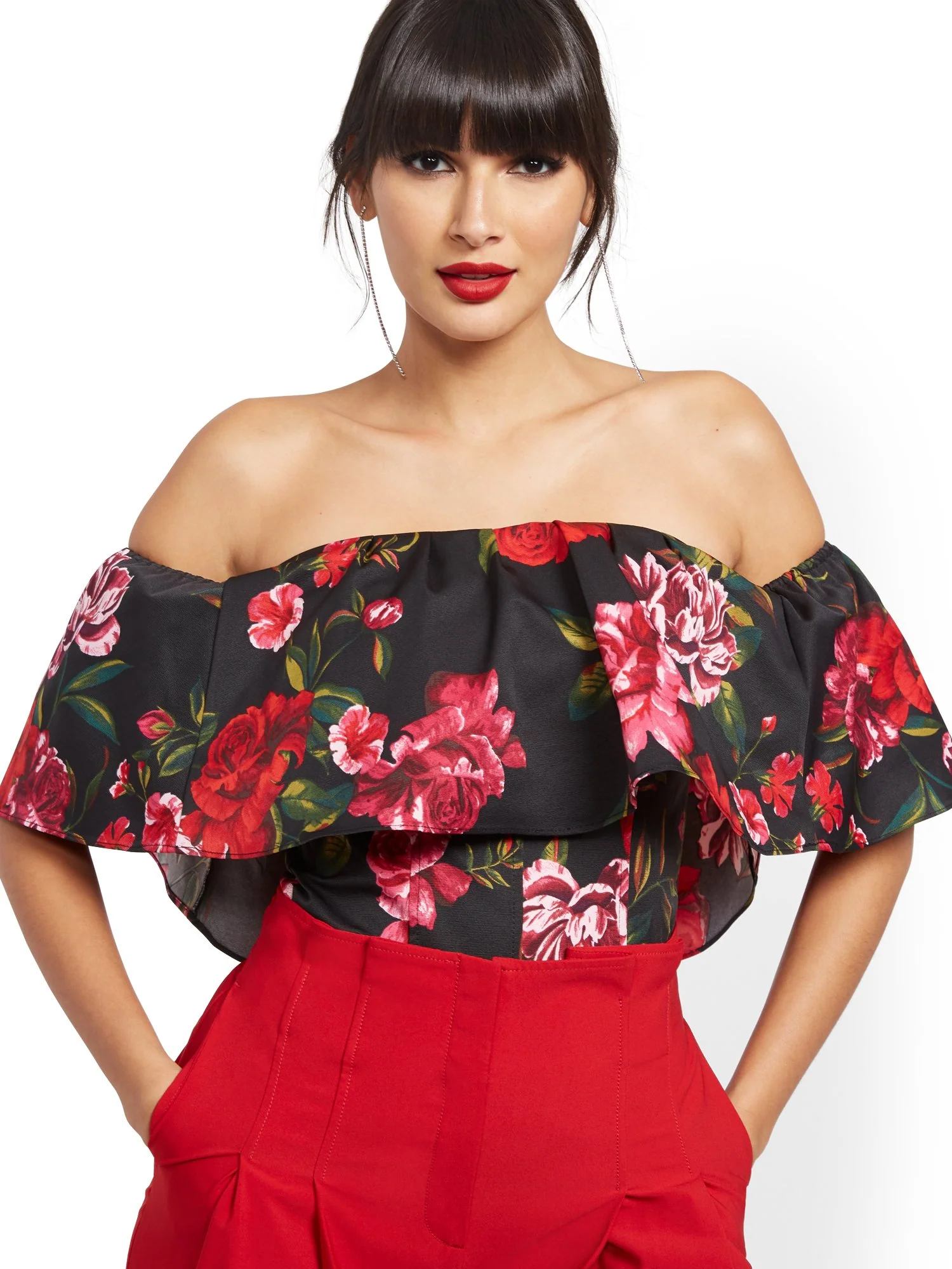 Black Strapless Cold-Shoulder Top - 7th Avenue - Image 2