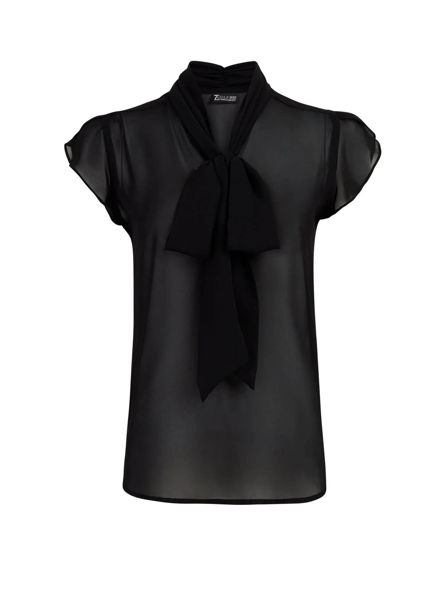 Black Tulip-Sleeve Bow Blouse - 7th Avenue - Image 2