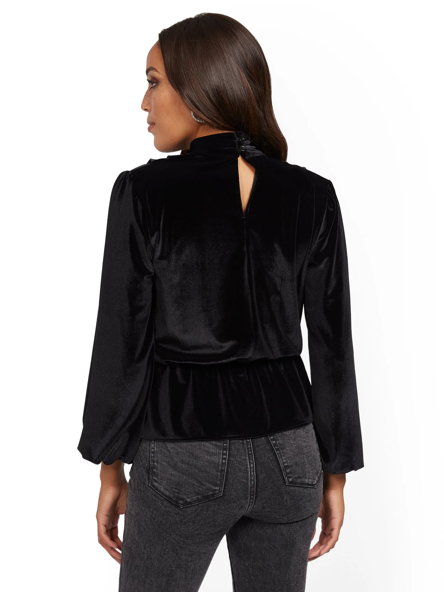 Black Velvet Mock-Neck Wrap Top - Image 3