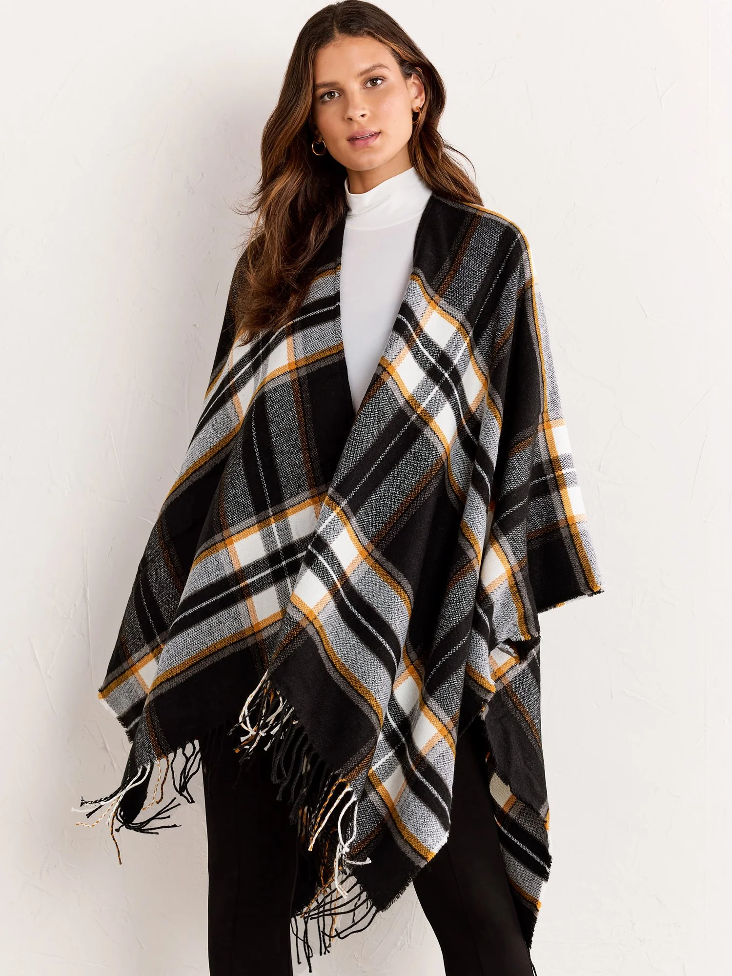Justin Taylor Black & Yellow Plaid Fringe Wrap - Brands We Love - Image 2