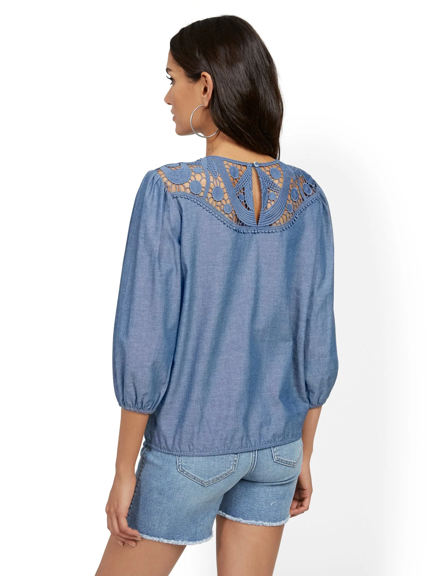 Blue Crochet-Inset Blouse - Image 3