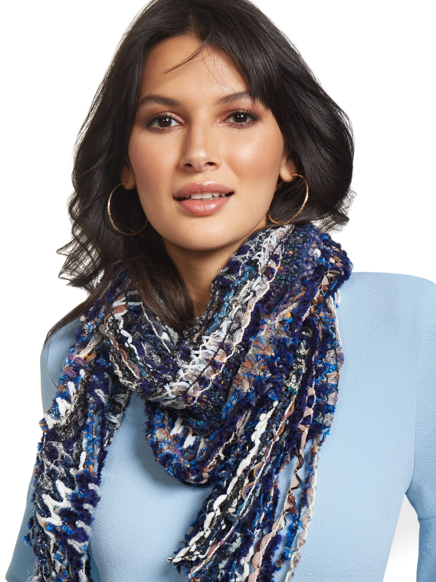 Blue Multi Yarn Fringe Scarf - Sweet Pea - Image 2