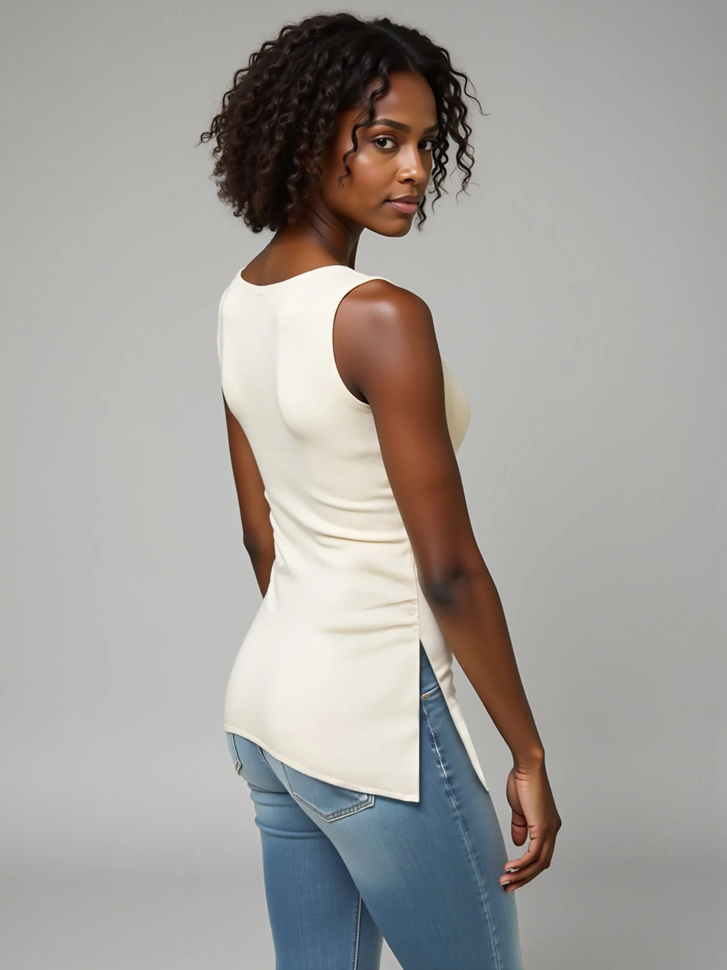 Boat Neck Sleevelss Angle Knit Top - Image 8