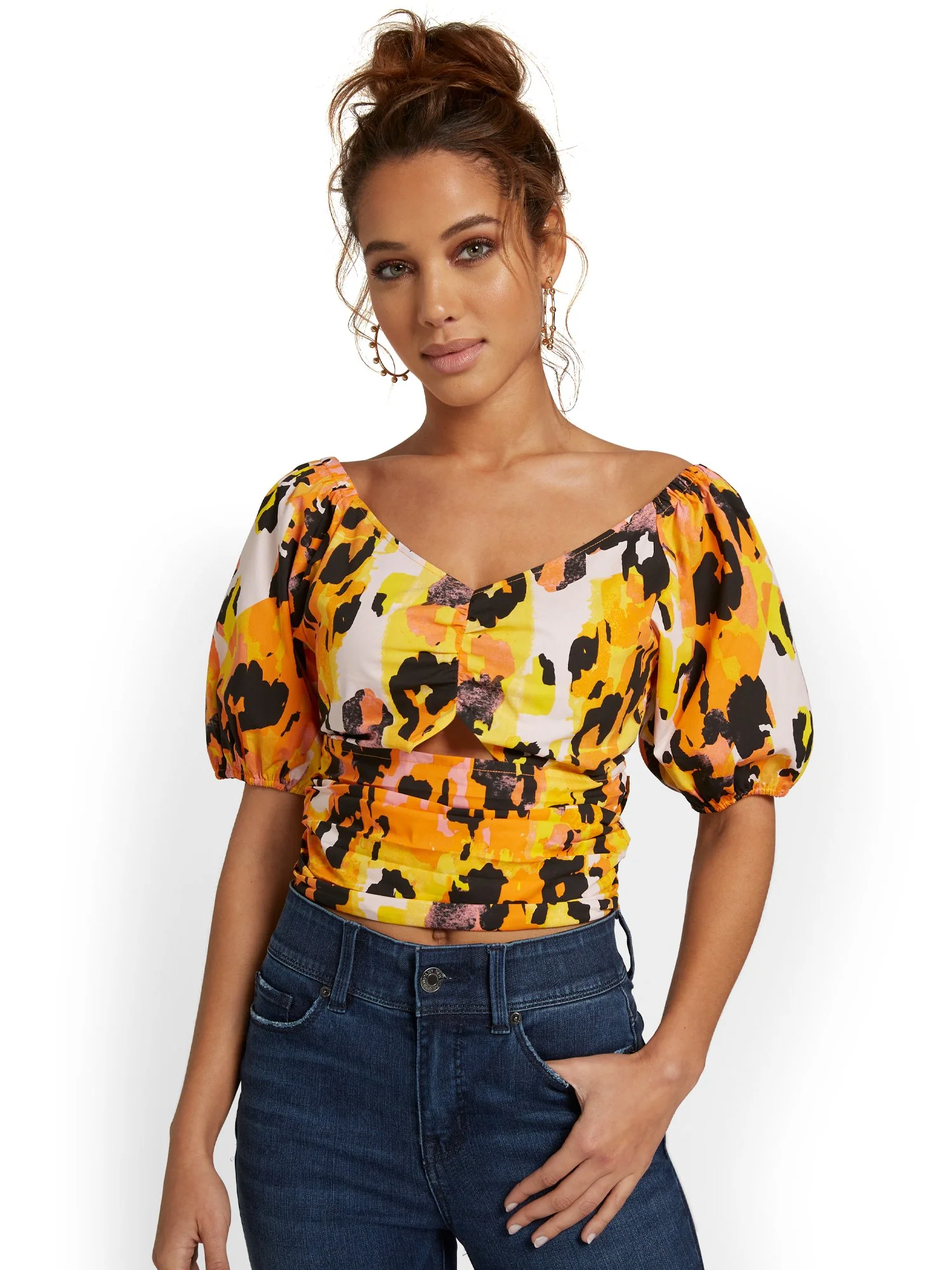 Bow-Back Cut-Out Poplin Crop Top - Cheetah-Print - Image 2