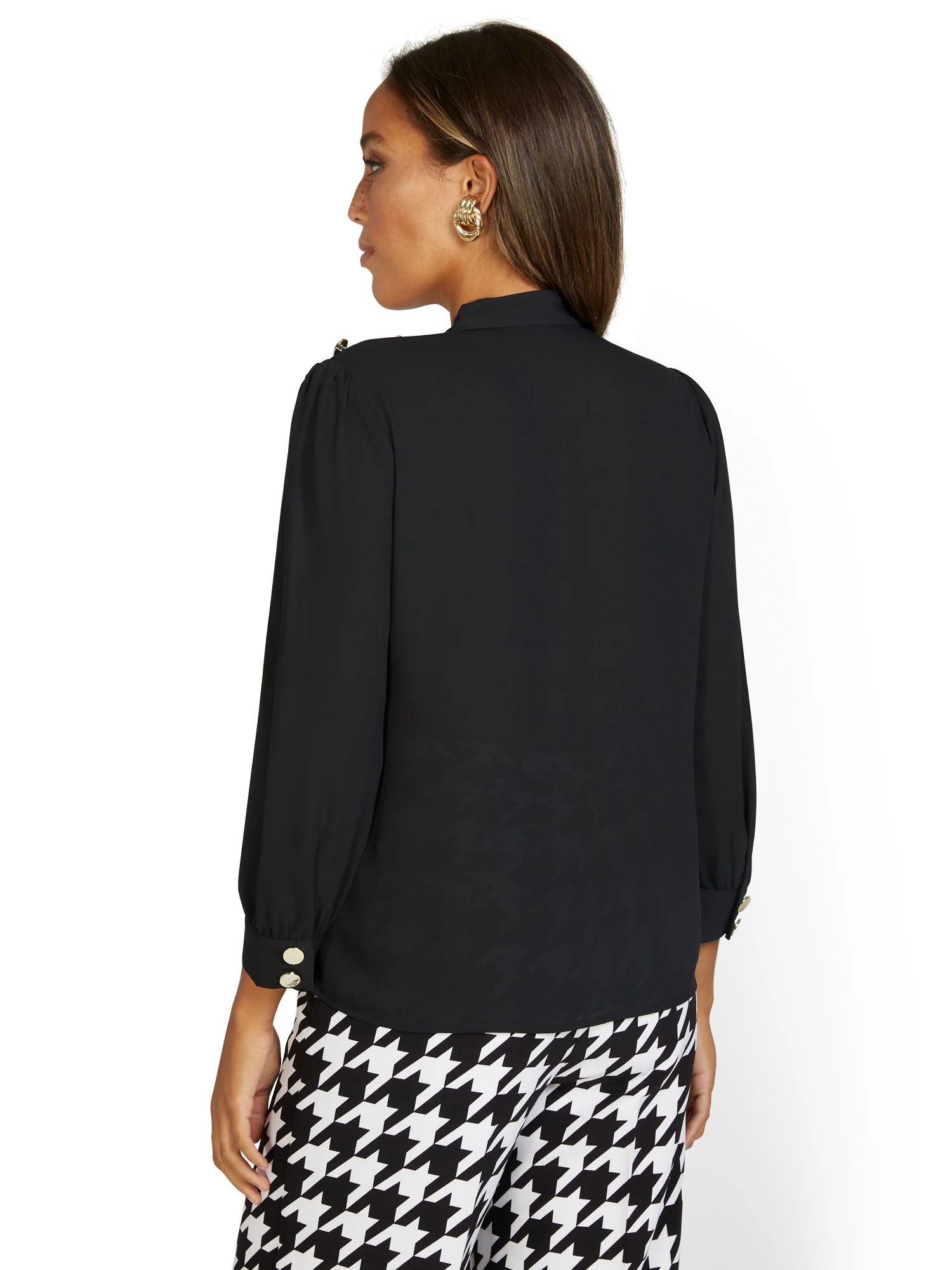 Bow Button-Shoulder Blouse - Image 3