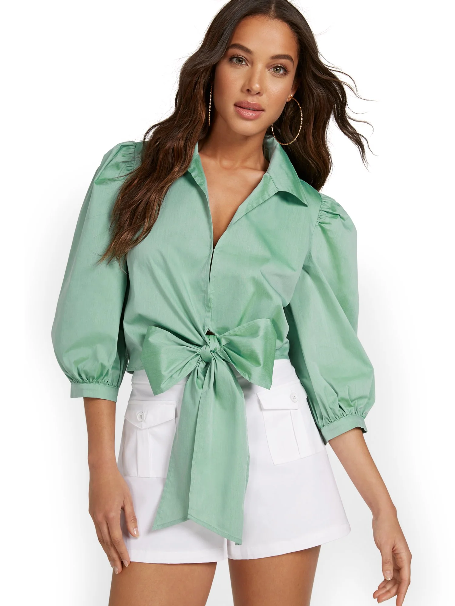 Bow-Front Button-Down Poplin Shirt - Image 6