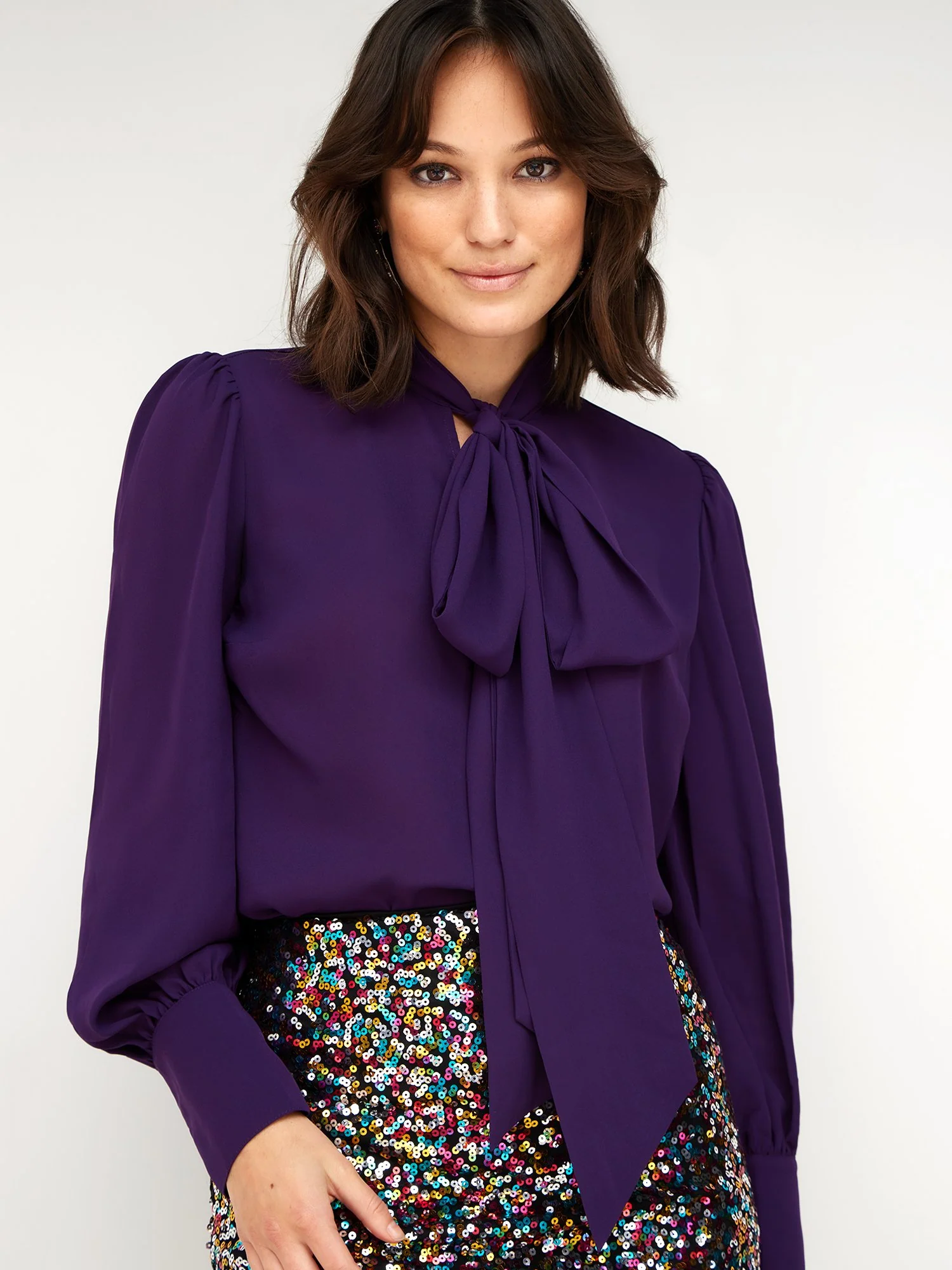 Bow-Front Cuff-Sleeve Blouse - Image 11
