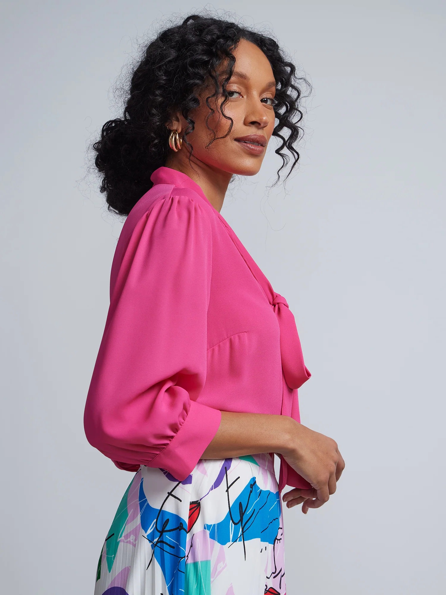 Bow-Front Cuffed-Sleeve Blouse - Image 15