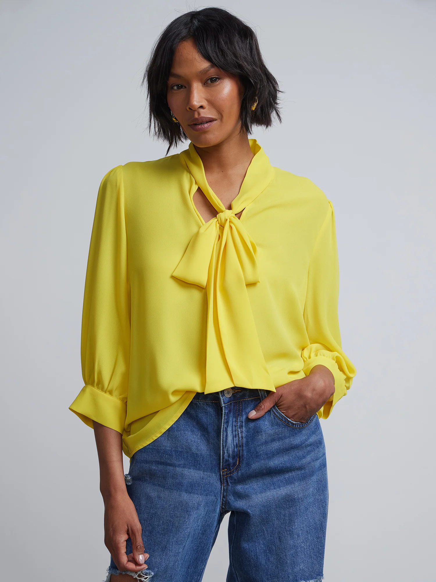 Bow-Front Cuffed-Sleeve Blouse - Image 5