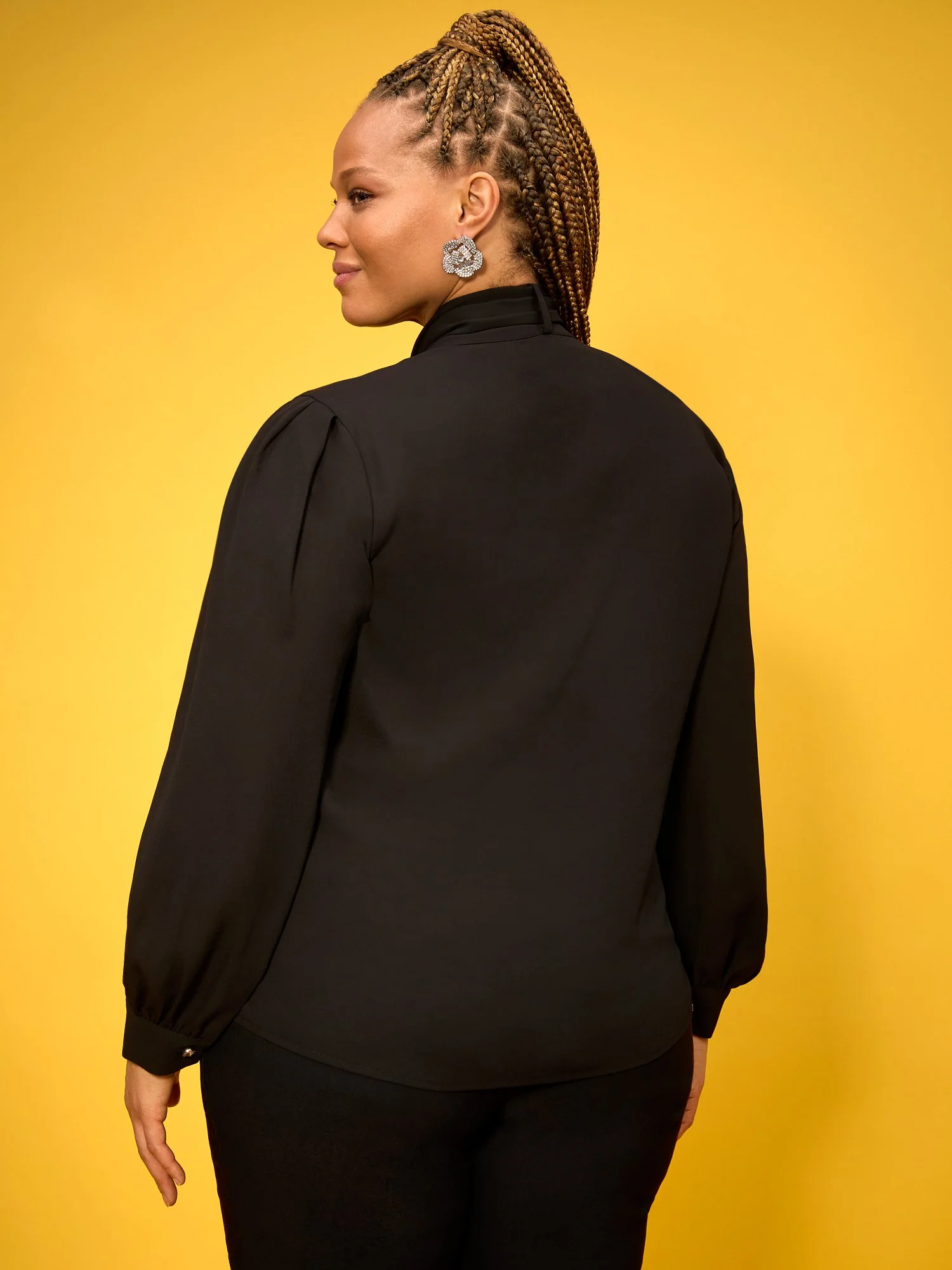Bow-Neck Jewel-Button Blouse - Image 3