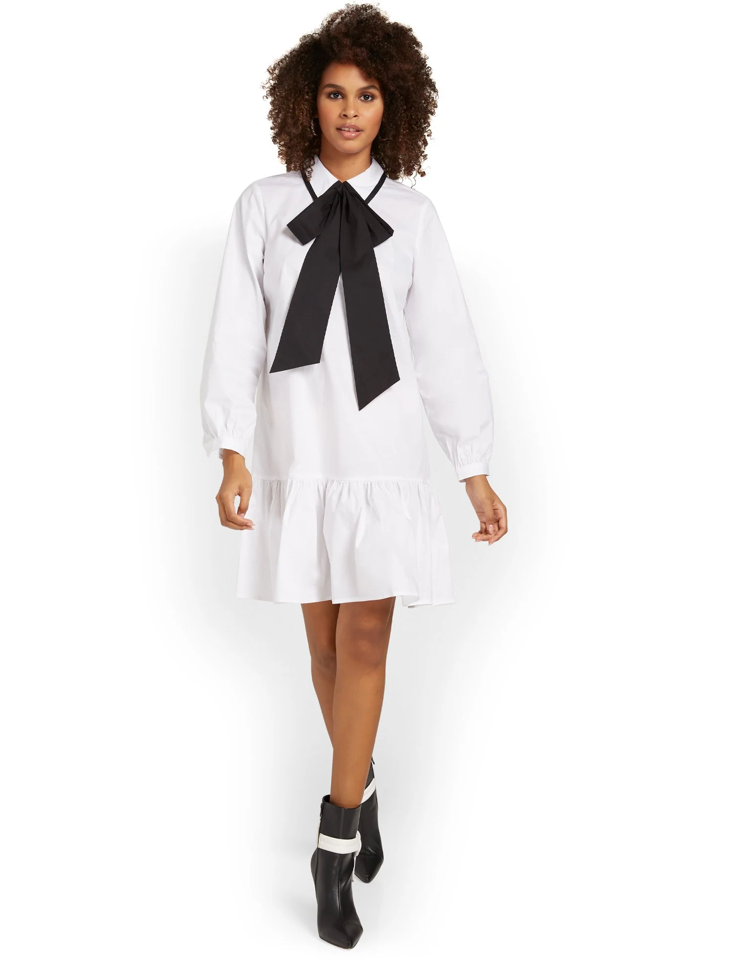 Bow-Neck Poplin Dress - Image 5