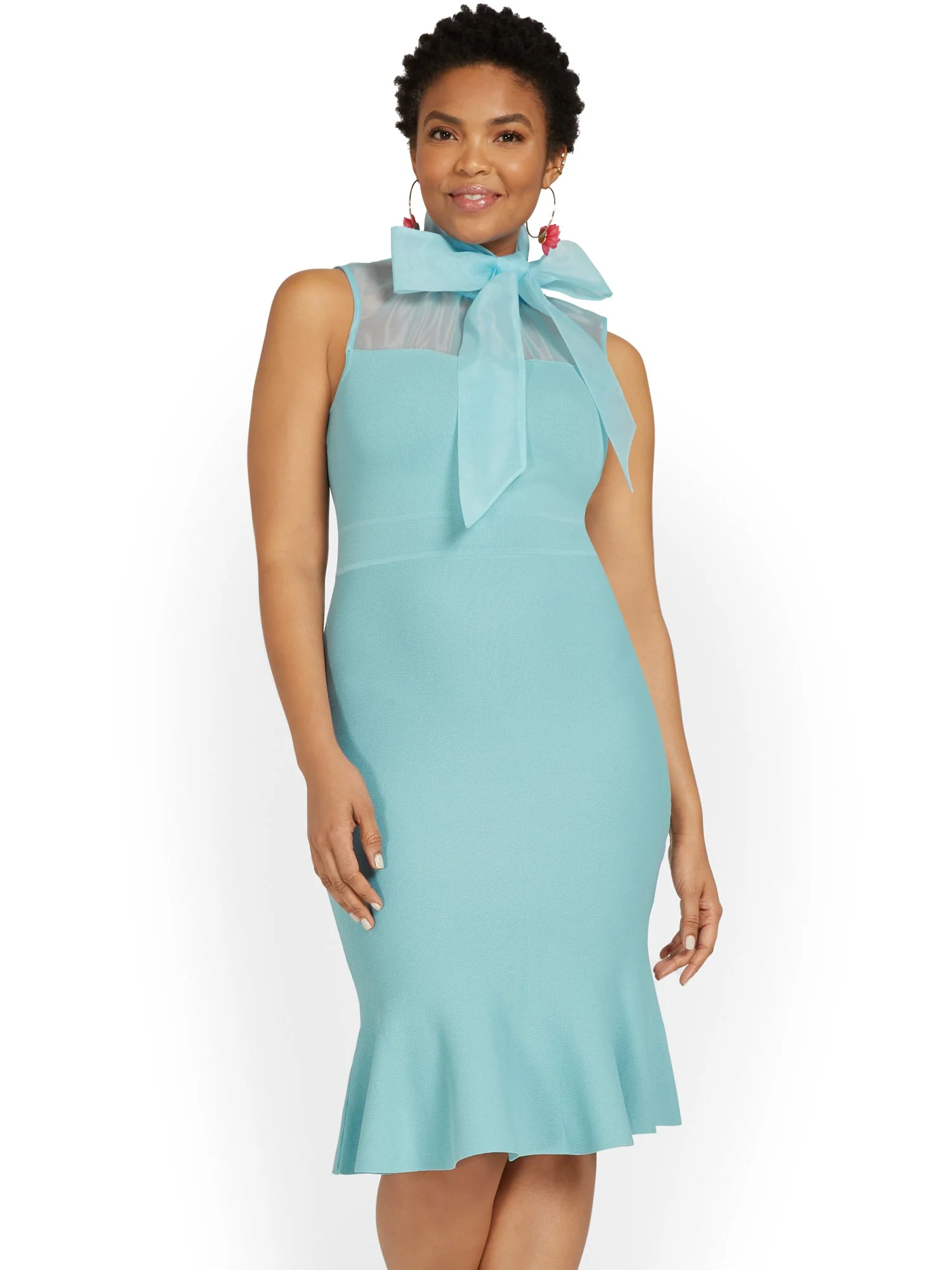 Bow-Neck Trumpet-Hem Sweater Dress - Image 7