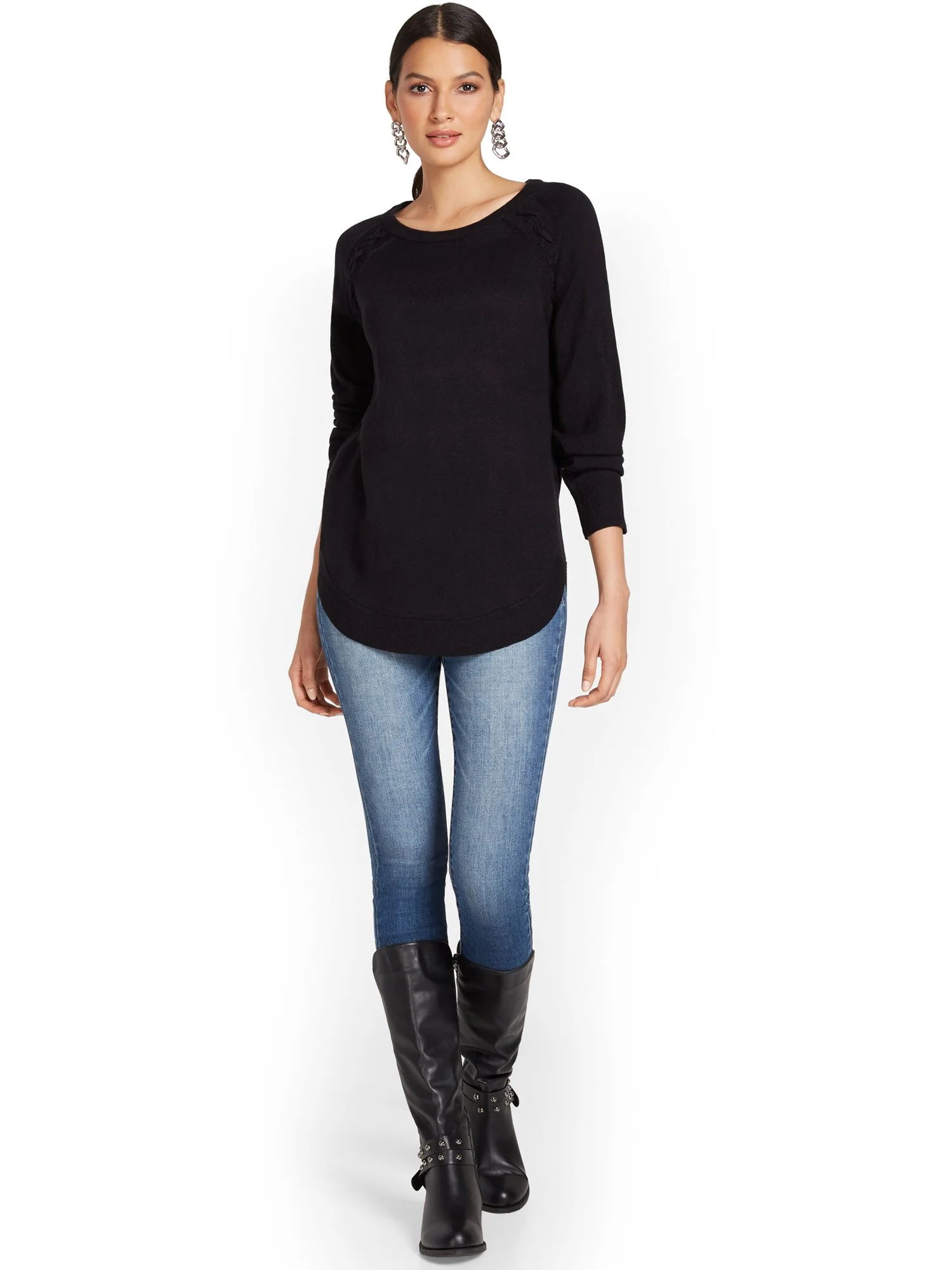 Braided Knit Tunic Sweater - Image 2