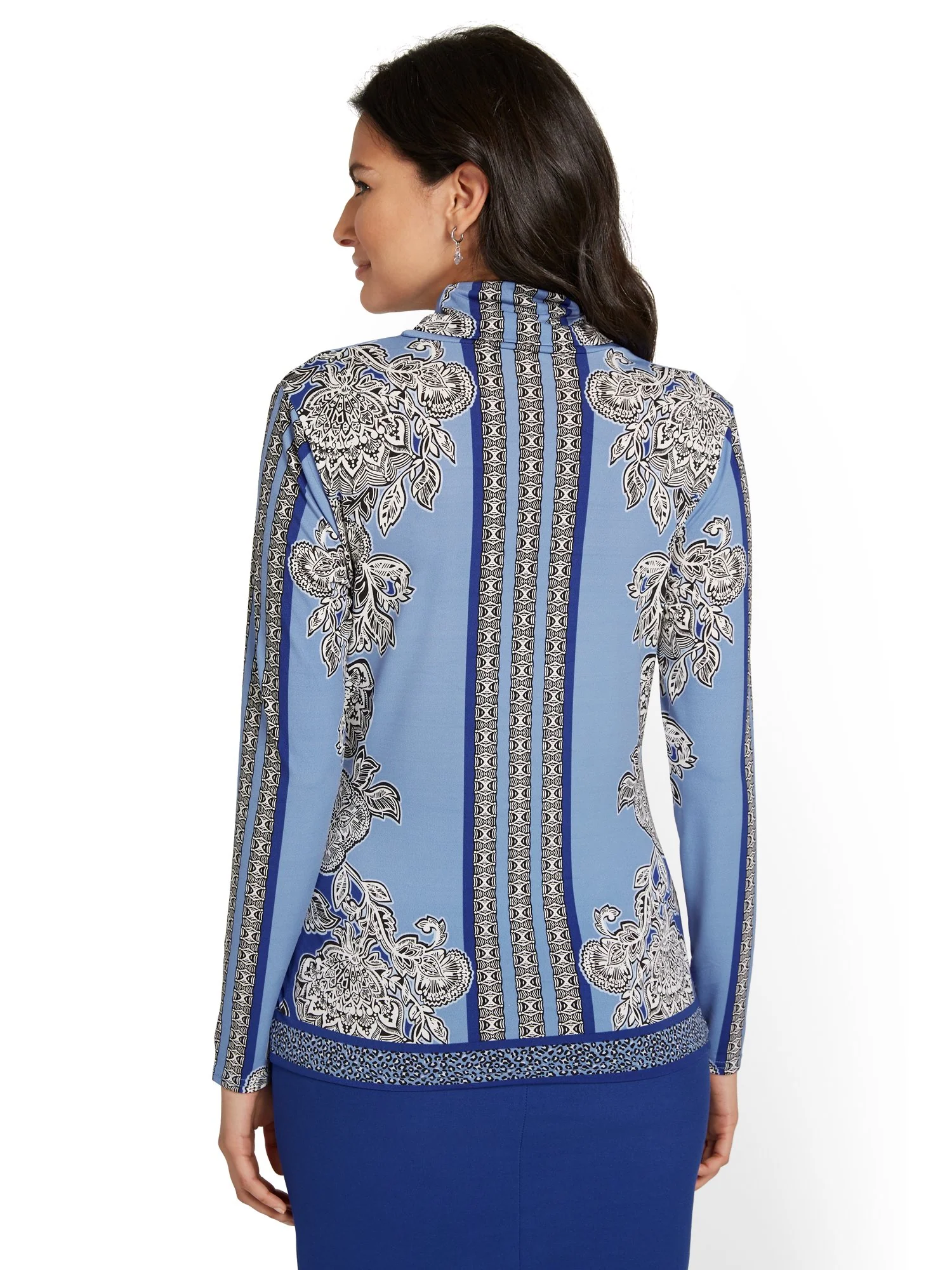 Brocade-Print Turtleneck Knit Top - Image 3