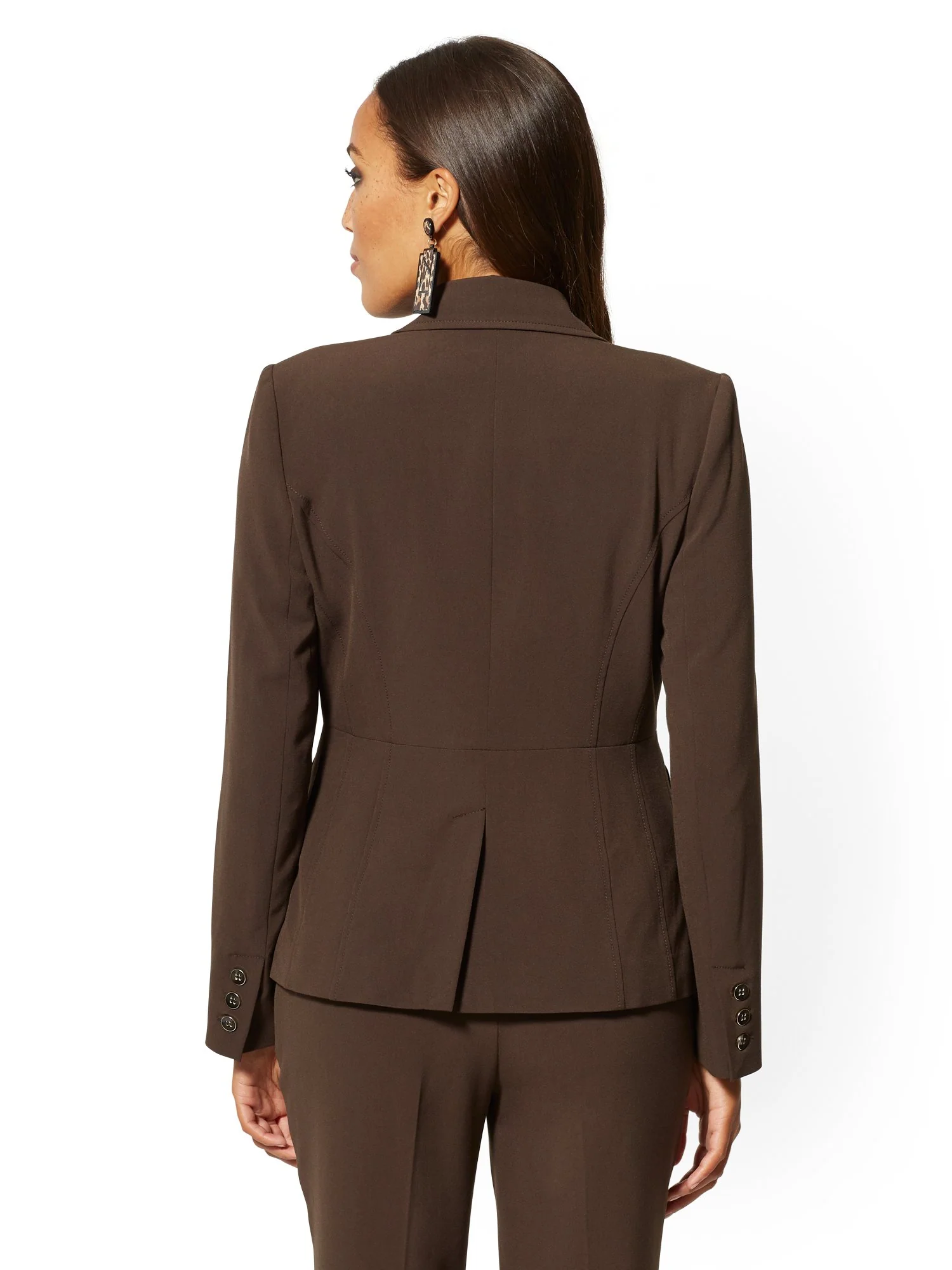 Brown One-Button Jacket - Double Stretch - 7th Avenue - Image 3