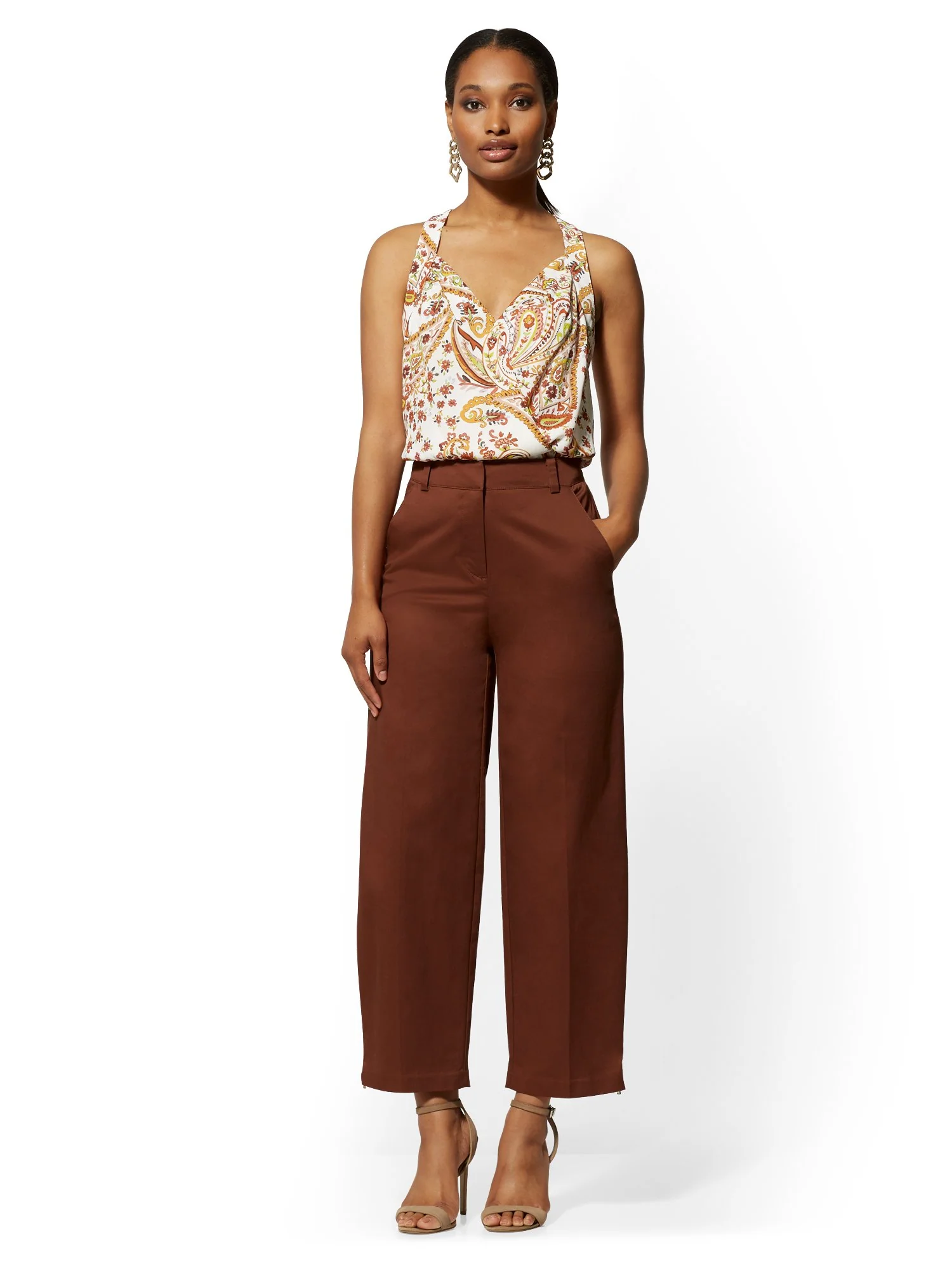 Brown Zip-Accent Wide-Leg Pant - 7th Avenue - Image 6