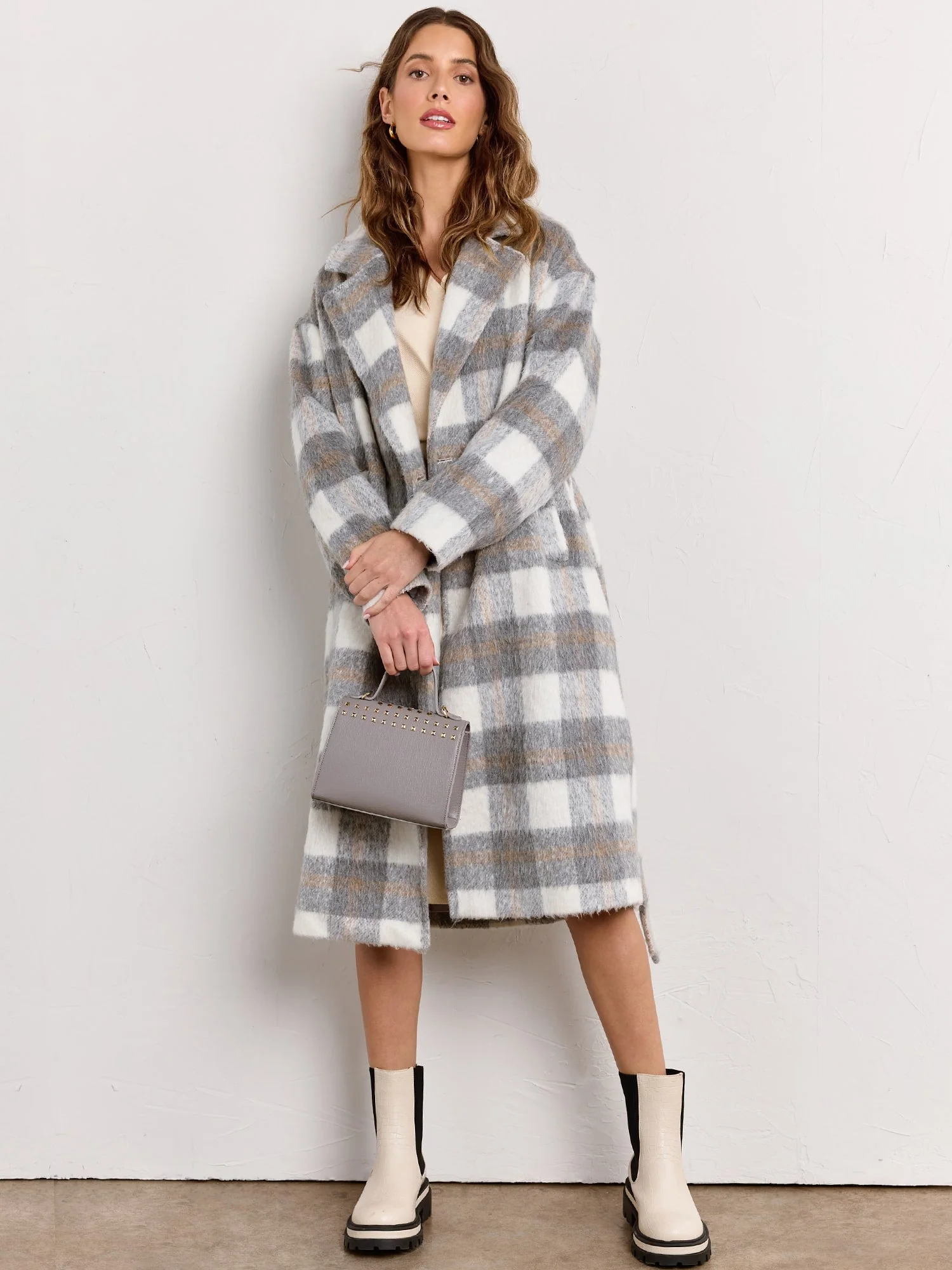 Brushed Plaid Double Breasted Trench Coat - Endless Blu - Image 2